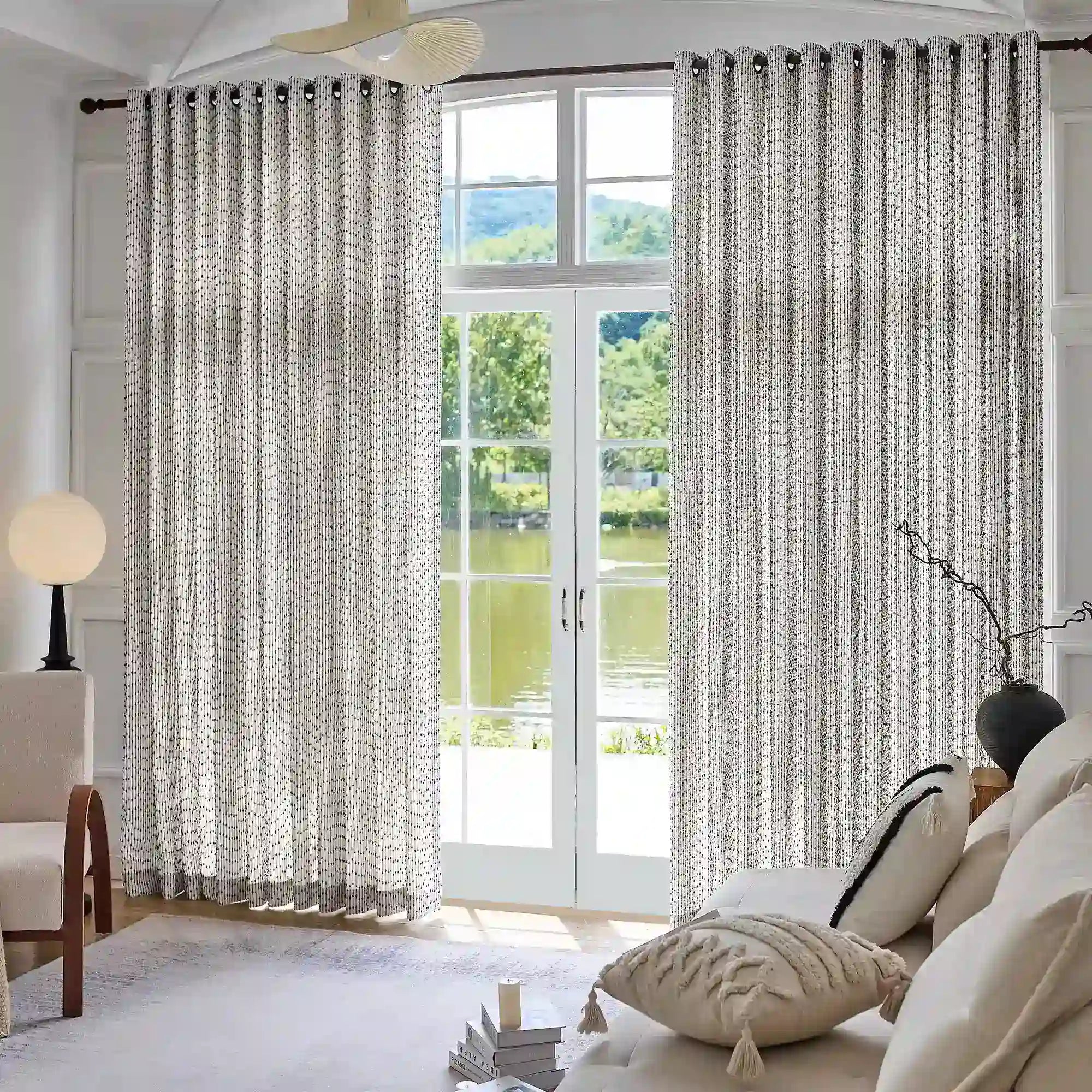 Orielle Black Geometric Dot & Line Jacquard Curtains