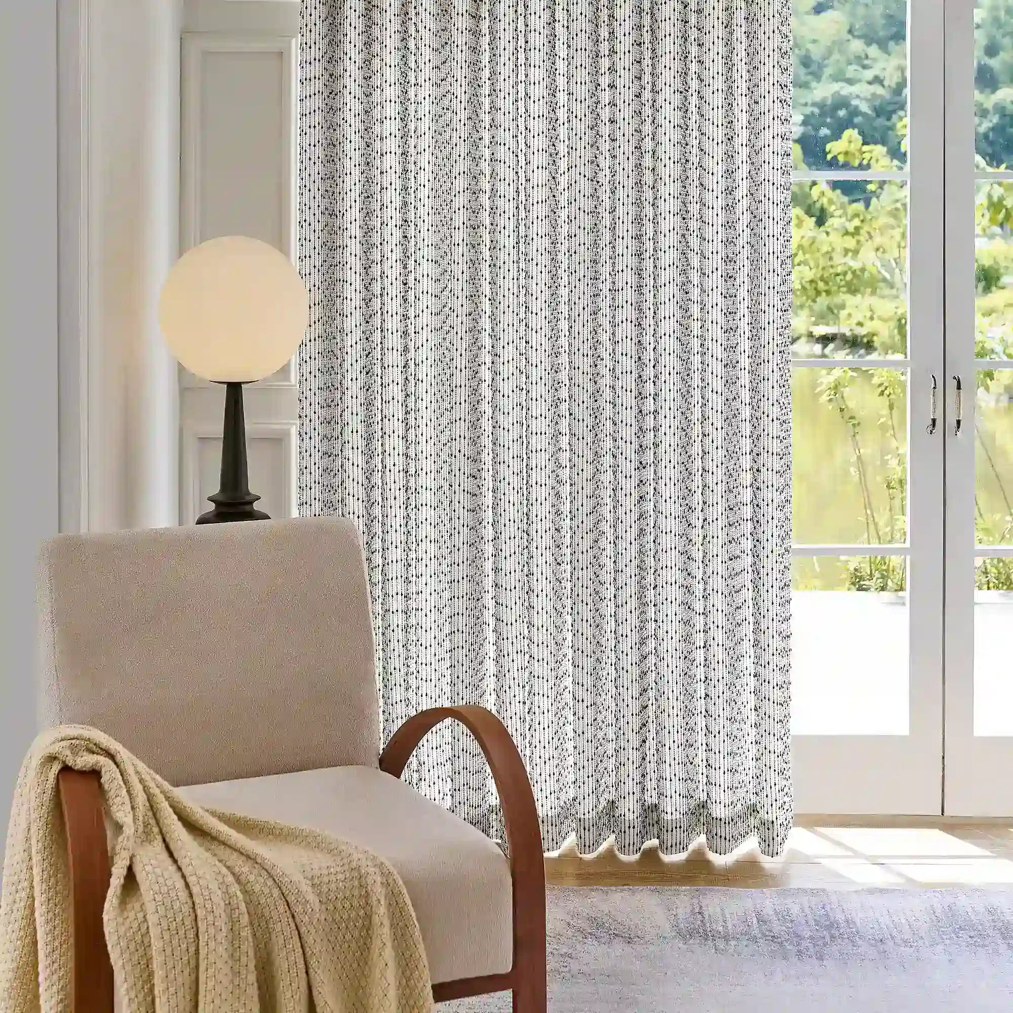 Orielle Black Geometric Dot & Line Jacquard Curtains