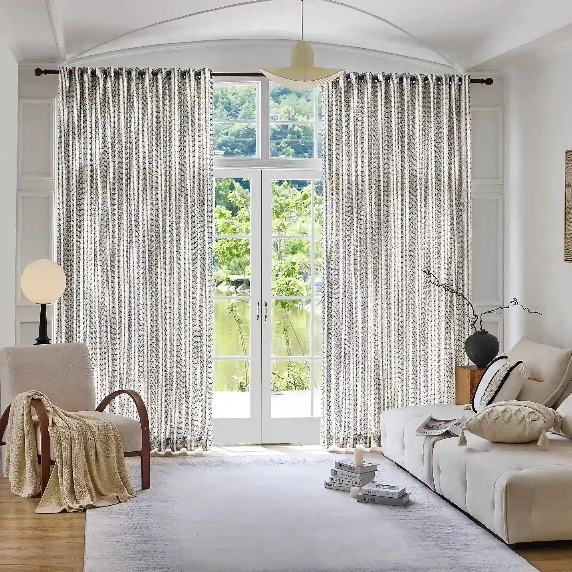 Orielle Black Geometric Dot & Line Jacquard Curtains