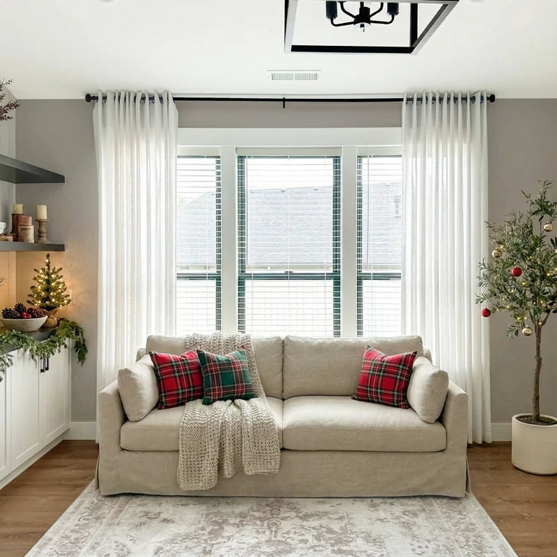 Orinda semi sheer curtains KLQ2-2, elegant drapes in a living room showcased to display the product's light-filtering feature and elegant look