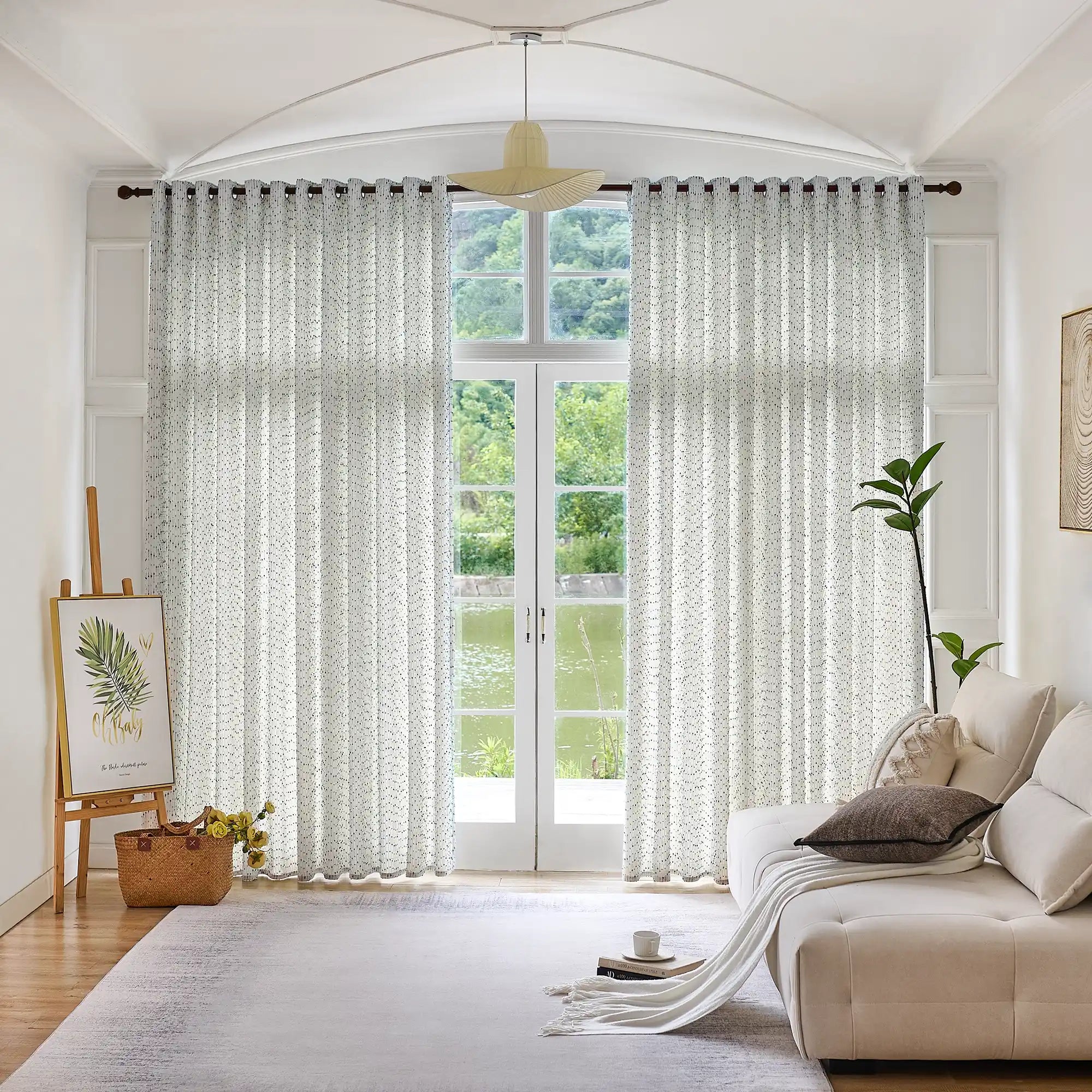 Phaedra Blue Geometric Dot & Line Jacquard Curtains