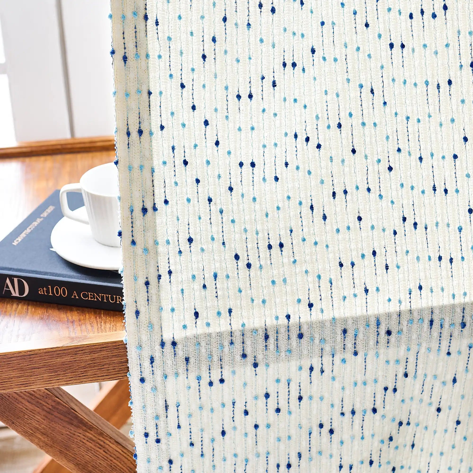Phaedra Blue Geometric Dot & Line Jacquard Curtains