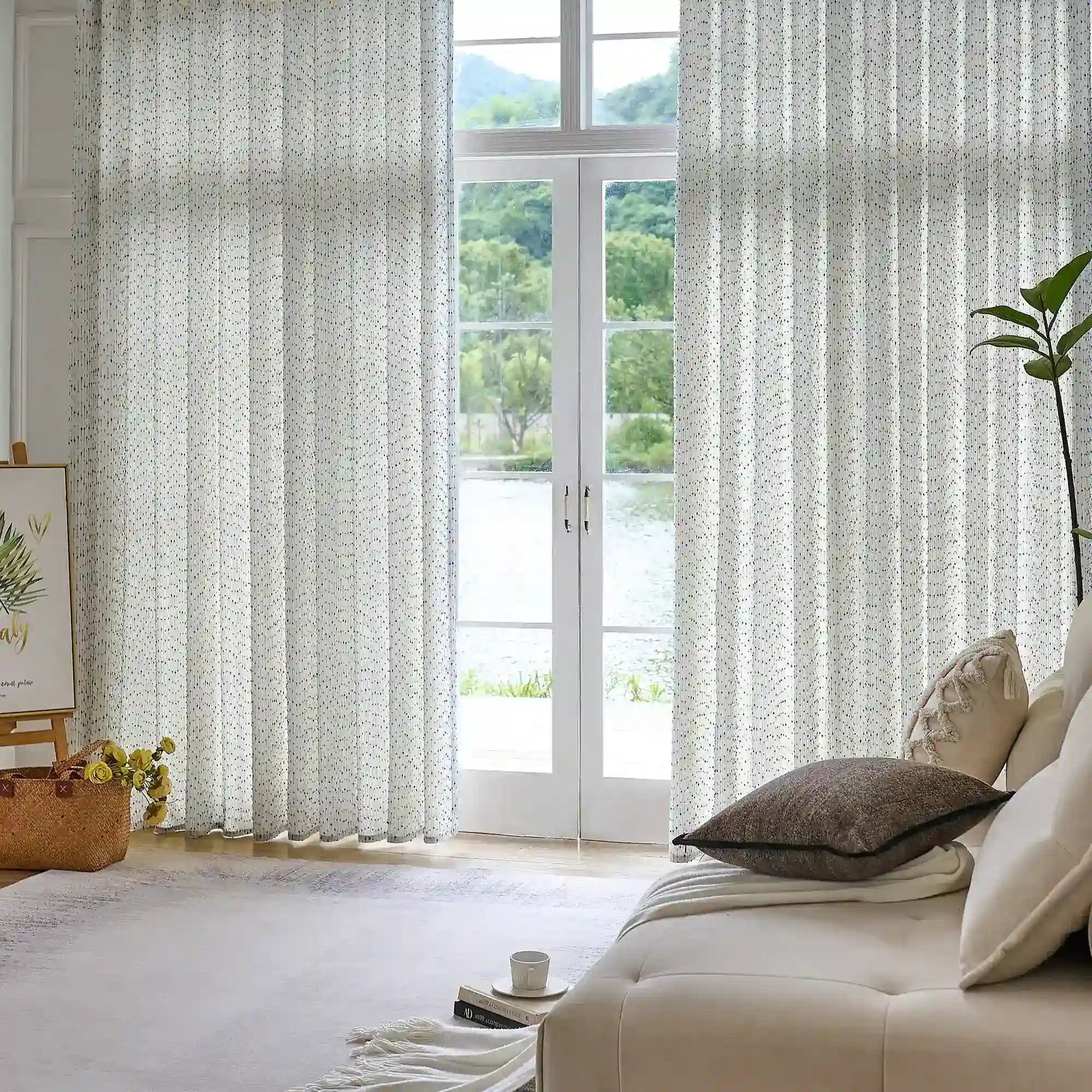 Phaedra Blue Geometric Dot & Line Jacquard Curtains