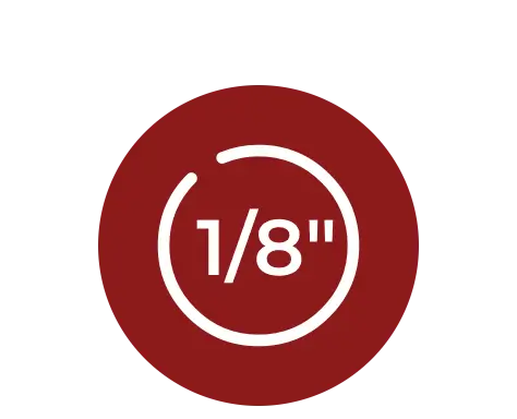 Translation missing: en.Icon showing '1/8 inch' measurement on a red background