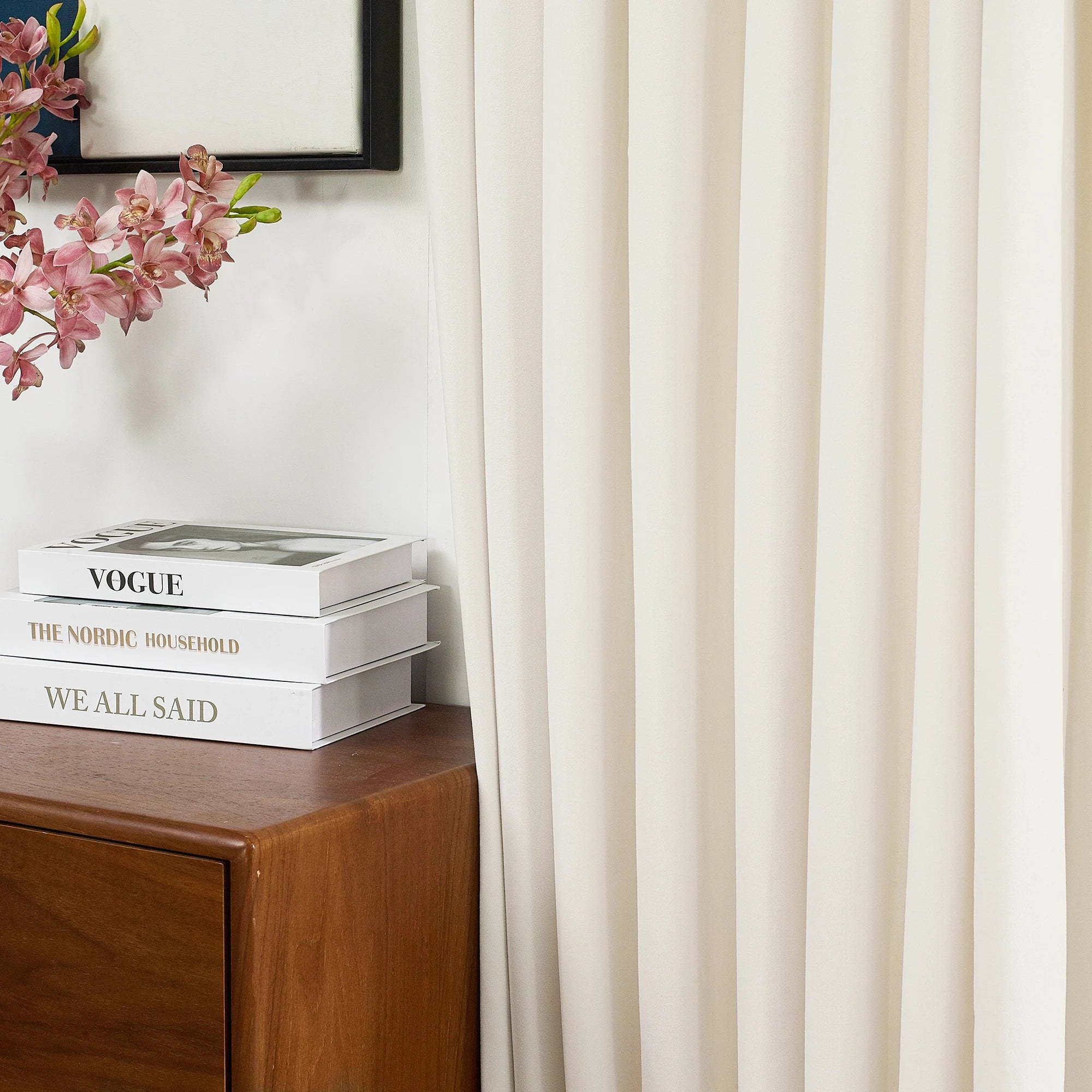 Selene Velvet Curtains for Room Darkening - Luxurious Drapes J803-1_scene_4 displaying elegant hanging effect, soft velvet drape and excellent room darkening performance in modern interior