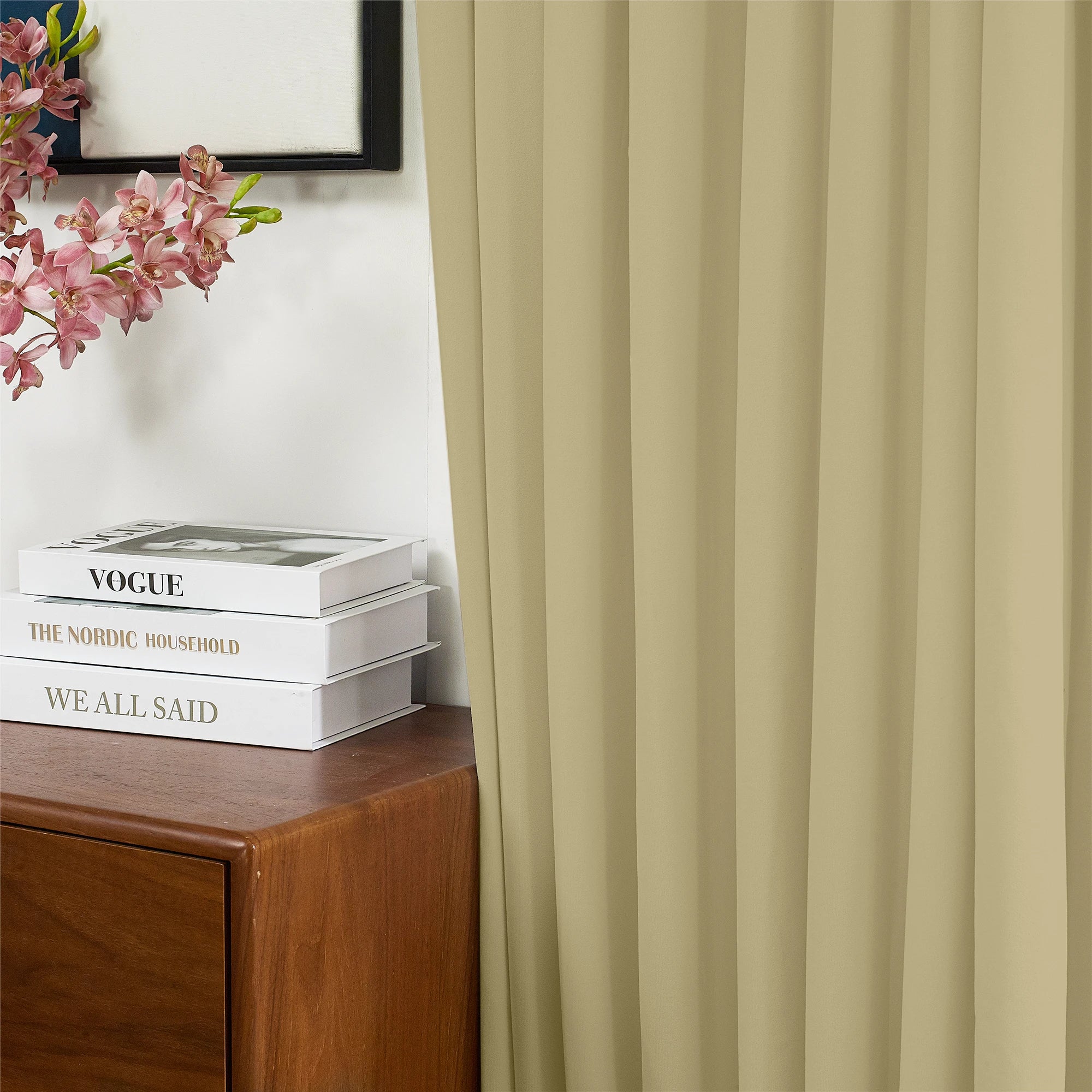 Selene Velvet Curtains for Room Darkening - Luxurious Drapes J803-4_scene_4 showing stylish hanging effect, soft velvet drape and superior room darkening performance in modern interior