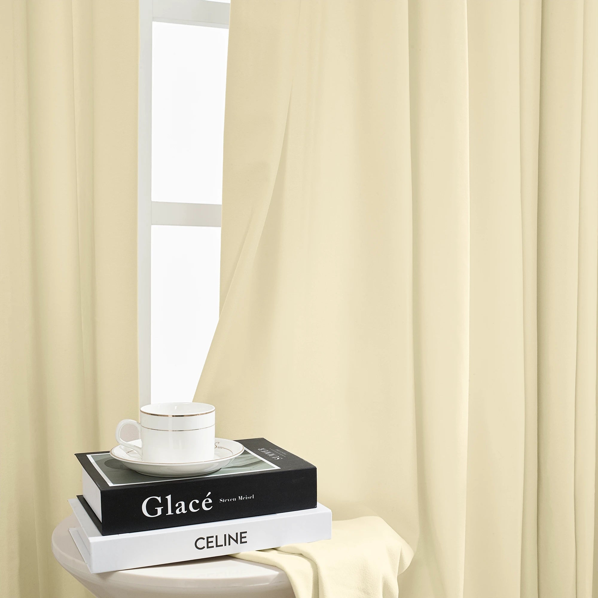 Selene Velvet Curtains for Room Darkening - Luxurious Drapes J803-4_scene_6 presenting graceful drape style, smooth velvet fabric and great light-blocking effect in a cozy modern space