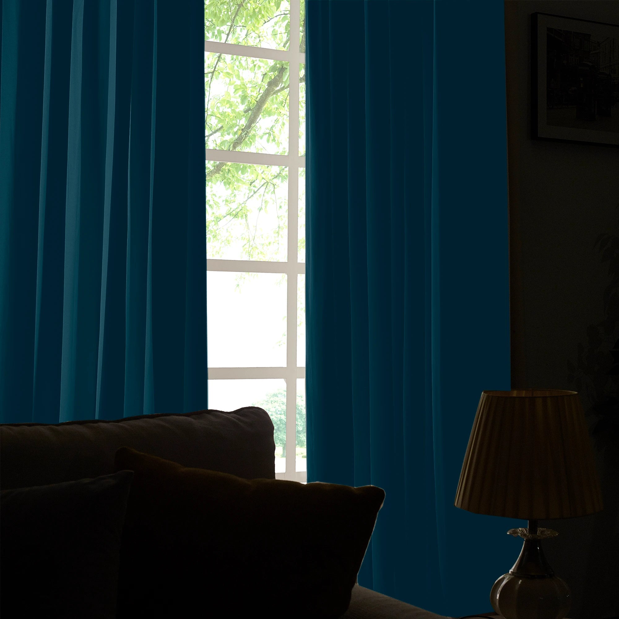 Selene Velvet Curtains for Room Darkening - Luxurious Drapes J803-55_scene_3 showcasing elegant drape effect, soft velvet texture and cozy modern home interior ambiance
