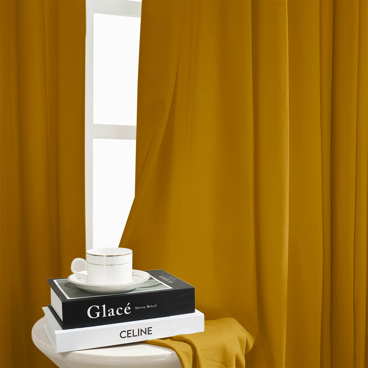 Selene Velvet Curtains for Room Darkening - Luxurious Drapes J803-77_scene_6 showcasing graceful drape effect, soft velvet texture and stylish modern home interior ambiance