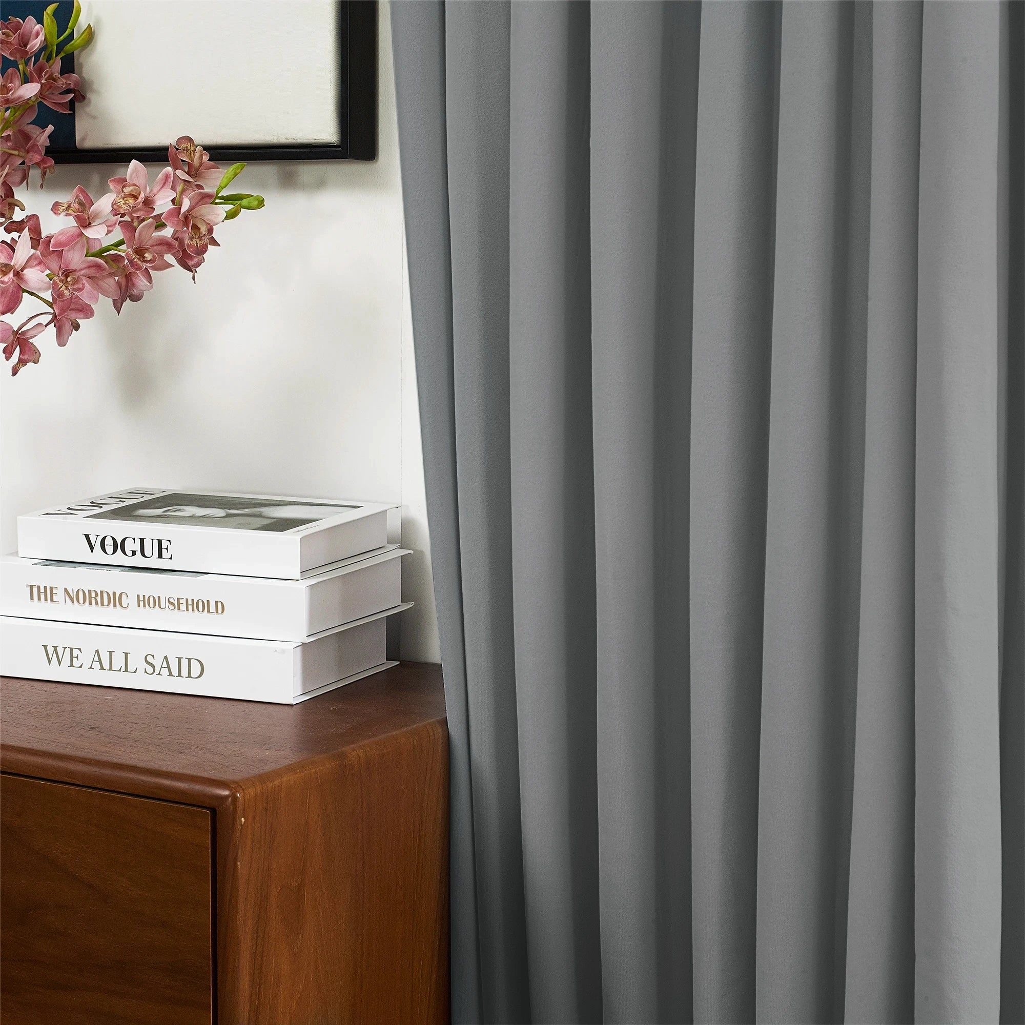 Selene Velvet Curtains for Room Darkening - Luxurious Drapes J803-81_scene_4 presenting elegant velvet drapes in a cozy living space, emphasizing rich texture, perfect draping and superior room darkening function