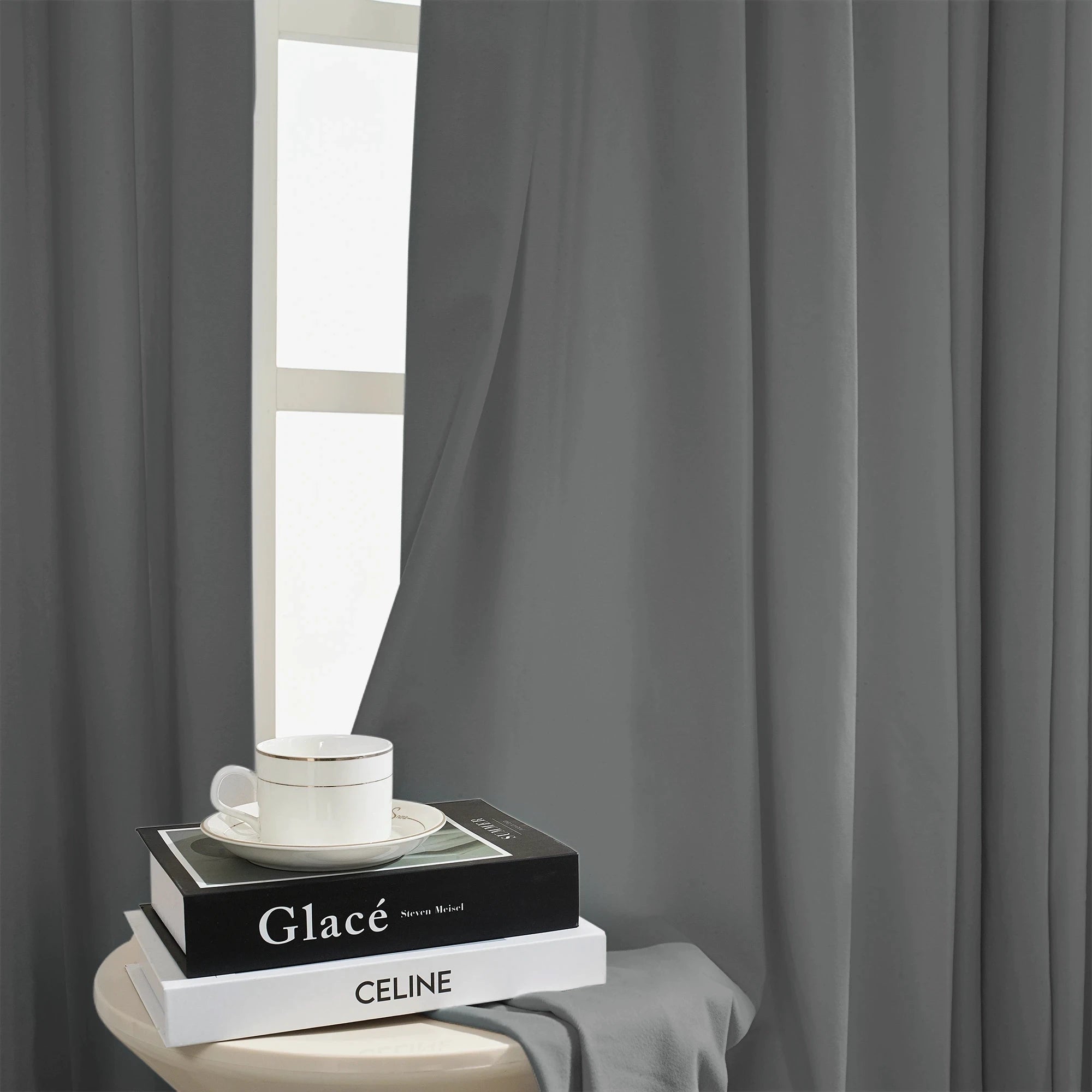 Selene Velvet Curtains for Room Darkening - Luxurious Drapes J803-81_scene_6 presenting elegant velvet drapes in a cozy living space, emphasizing rich texture, perfect draping and superior room darkening function