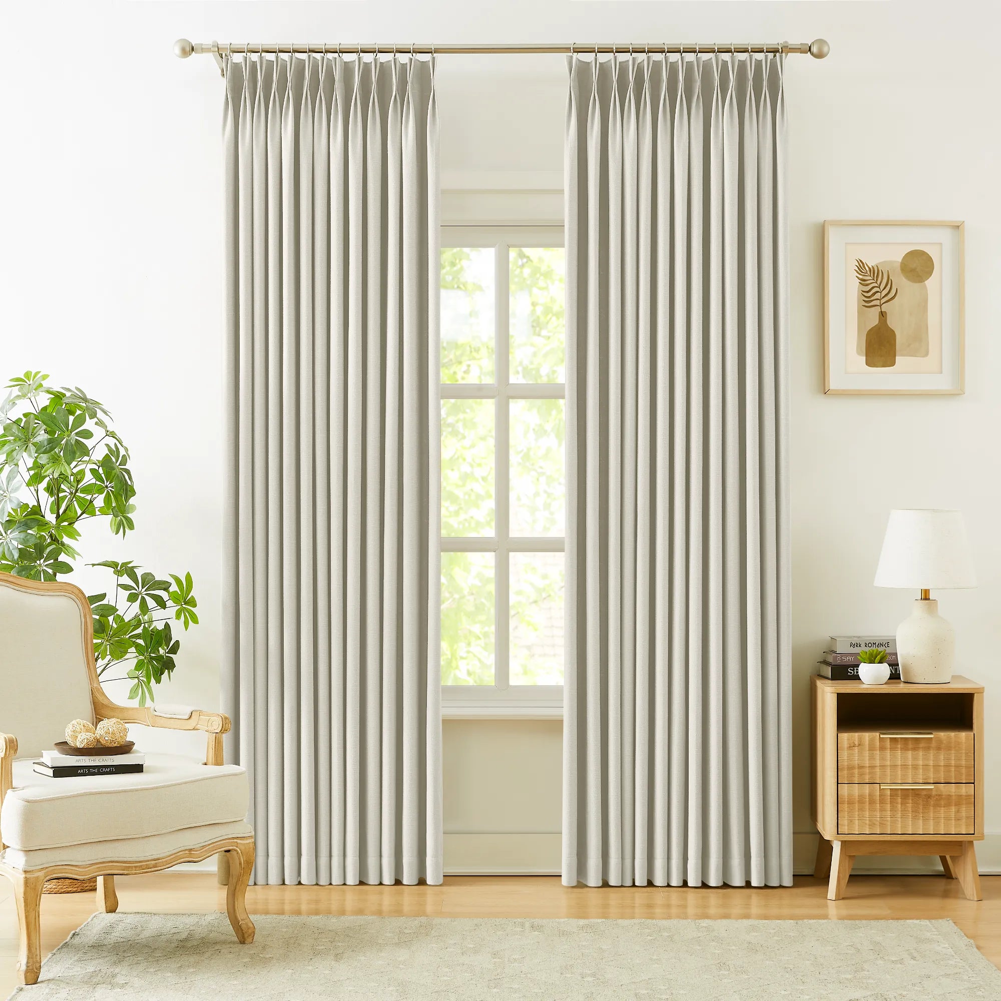 Seraphine 9013-1_scene_1 linen texture curtains with light filtering and soft drapery showcased in a clear view