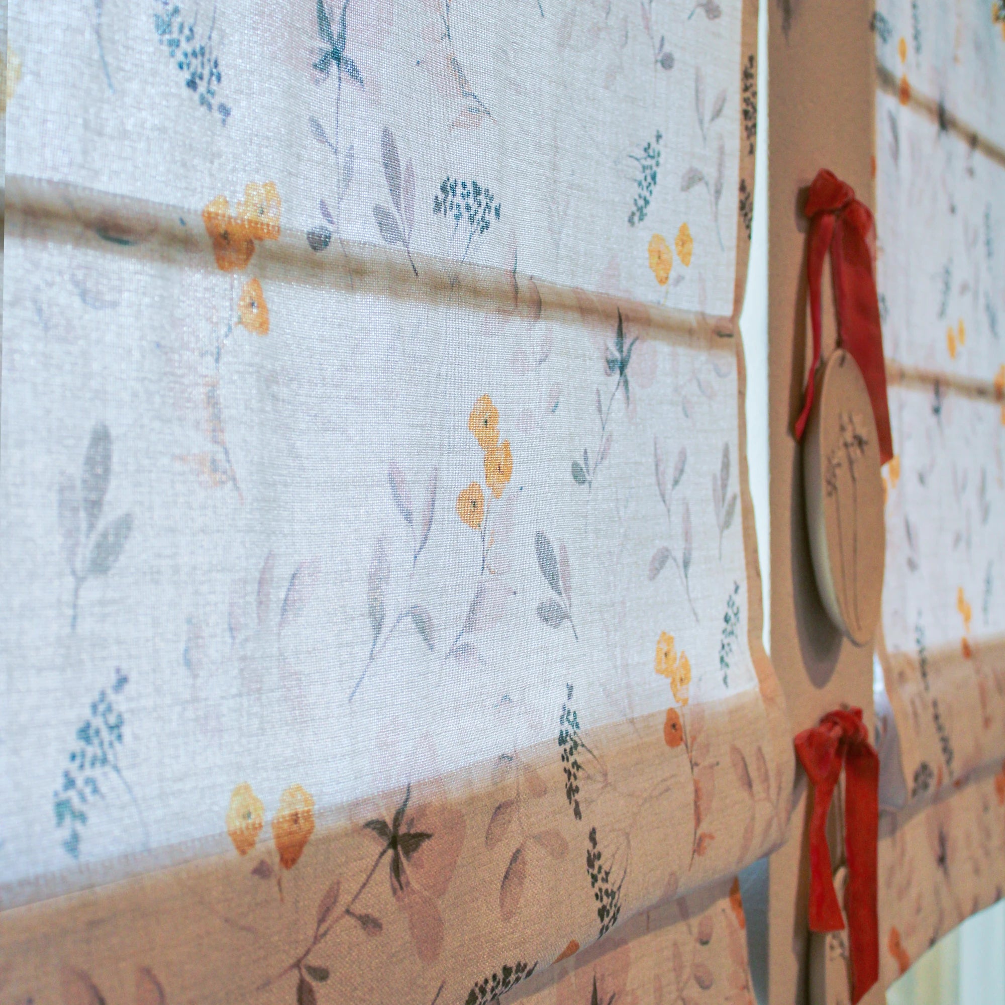 Sylviana Yellow Wildflowers Linen Textured Roman Shades for Large Windows H-004-4 showcasing linen Roman shades | Product Display