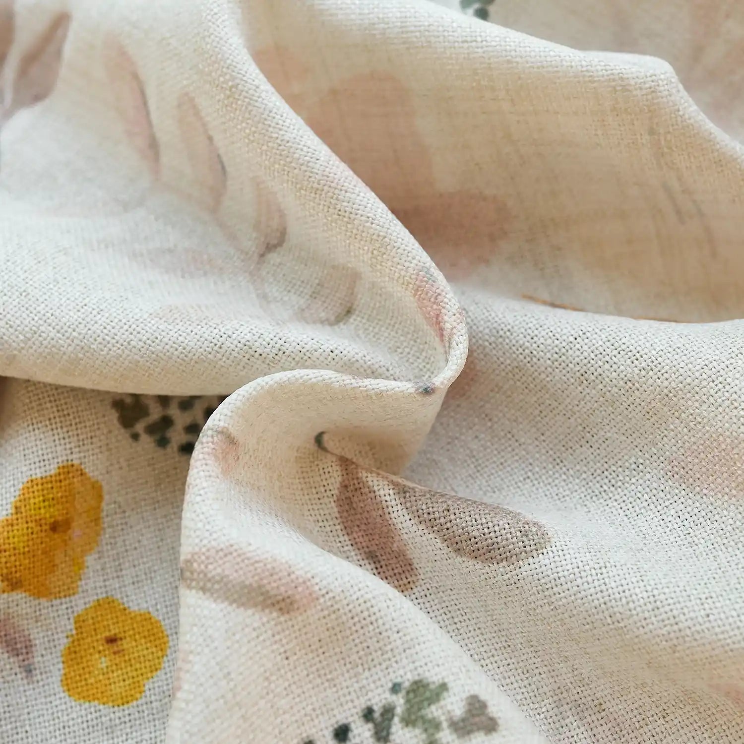 Sylviana Yellow Wildflowers Linen Textured Roman Shades for Large Windows detail_2 showcasing linen Roman shades | Detail Shot Display