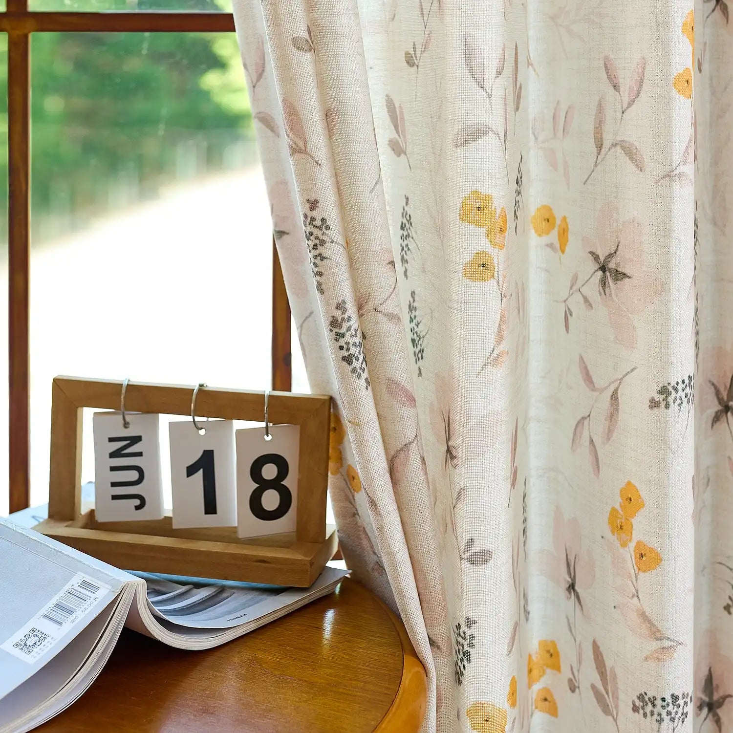 Sylviana H-004_scene_10 yellow wildflowers linen textured sheer curtains for elegant home decor