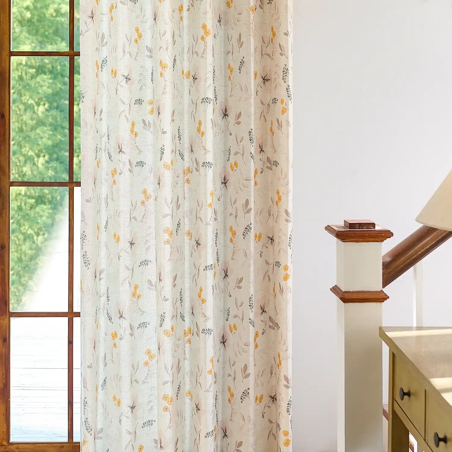 Sylviana H-004_scene_5 yellow wildflowers linen textured sheer curtains for elegant home decor