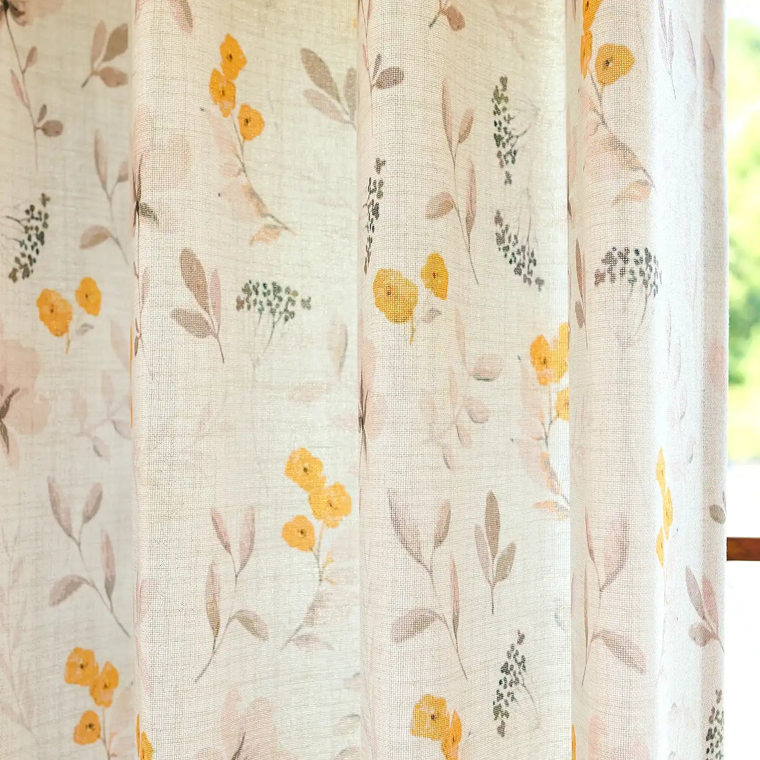 Sylviana H-004_scene_6 yellow wildflowers linen textured sheer curtains for elegant home decor