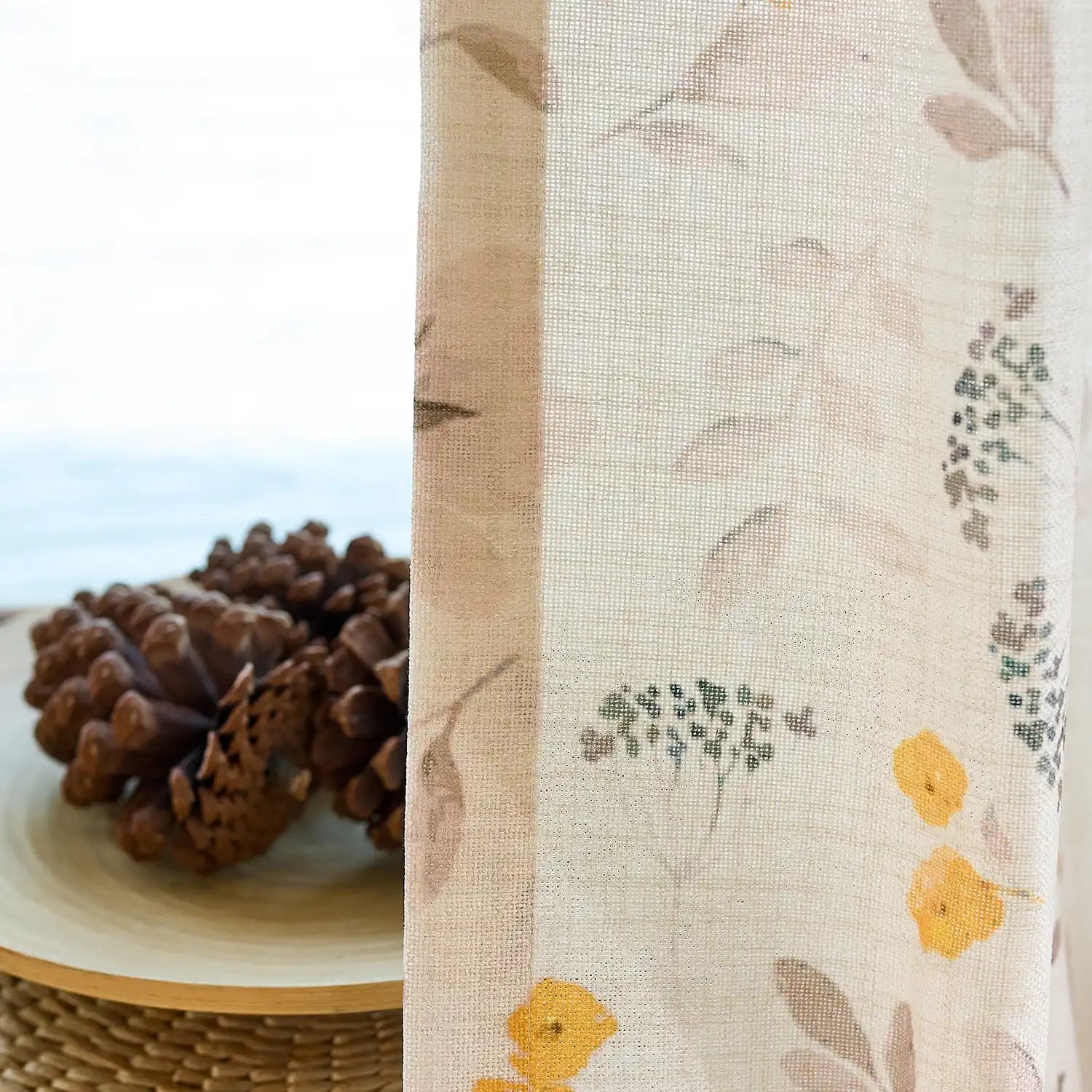 Sylviana H-004_scene_7 yellow wildflowers linen textured sheer curtains for elegant home decor