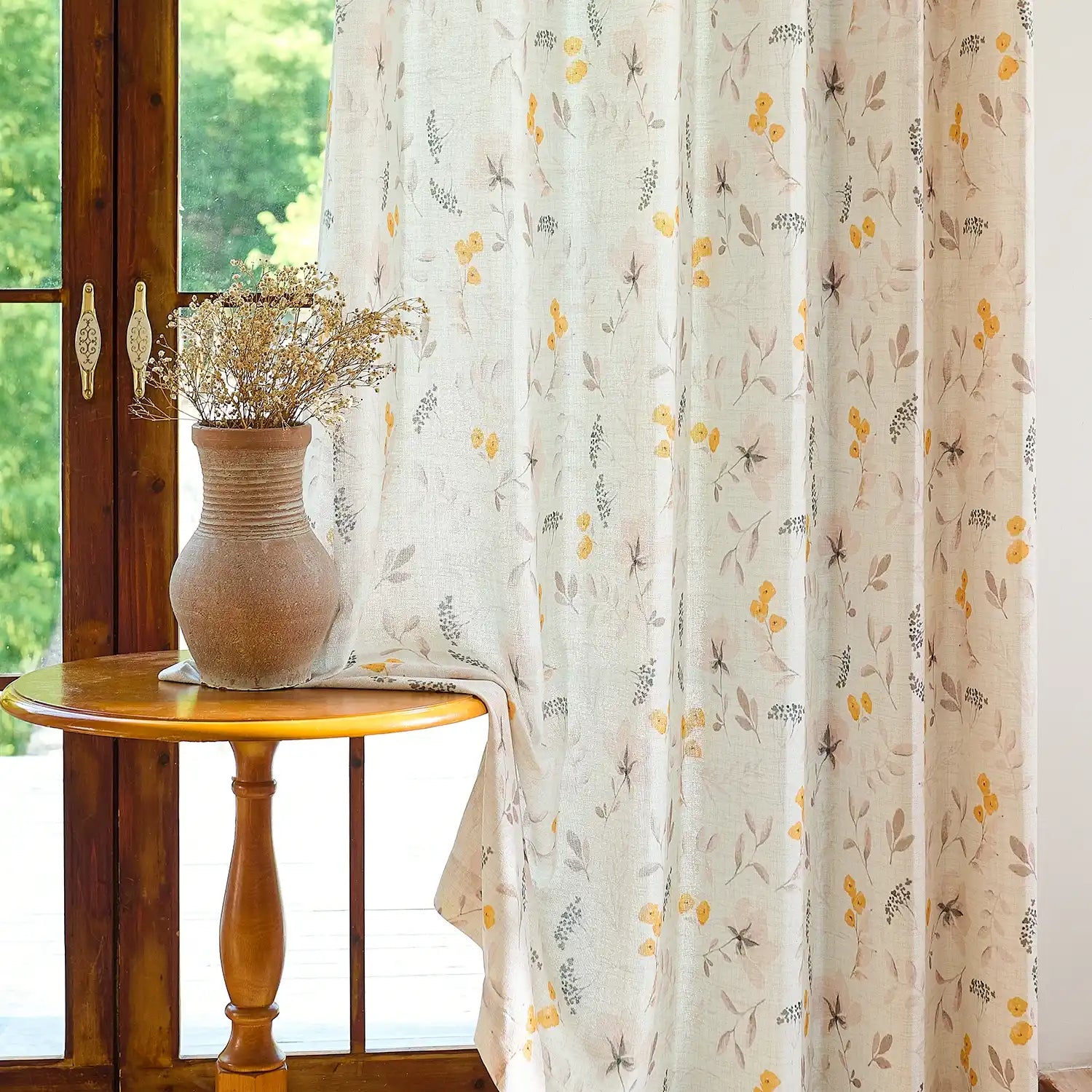 Sylviana H-004_scene_9 yellow wildflowers linen textured sheer curtains for elegant home decor
