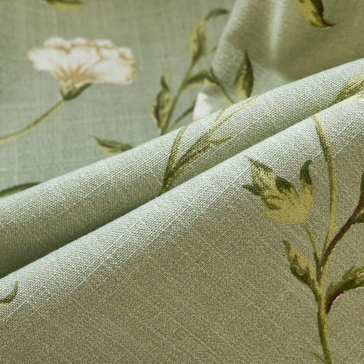 Tara Olive Green Vintage Floral Print Linen Textured Curtains