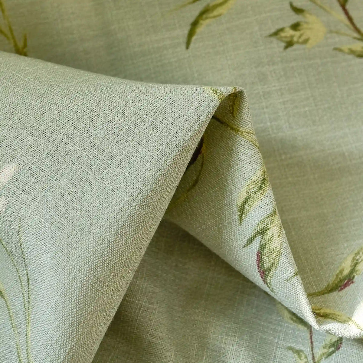 Tara Olive Green Vintage Floral Print Linen Textured Curtains