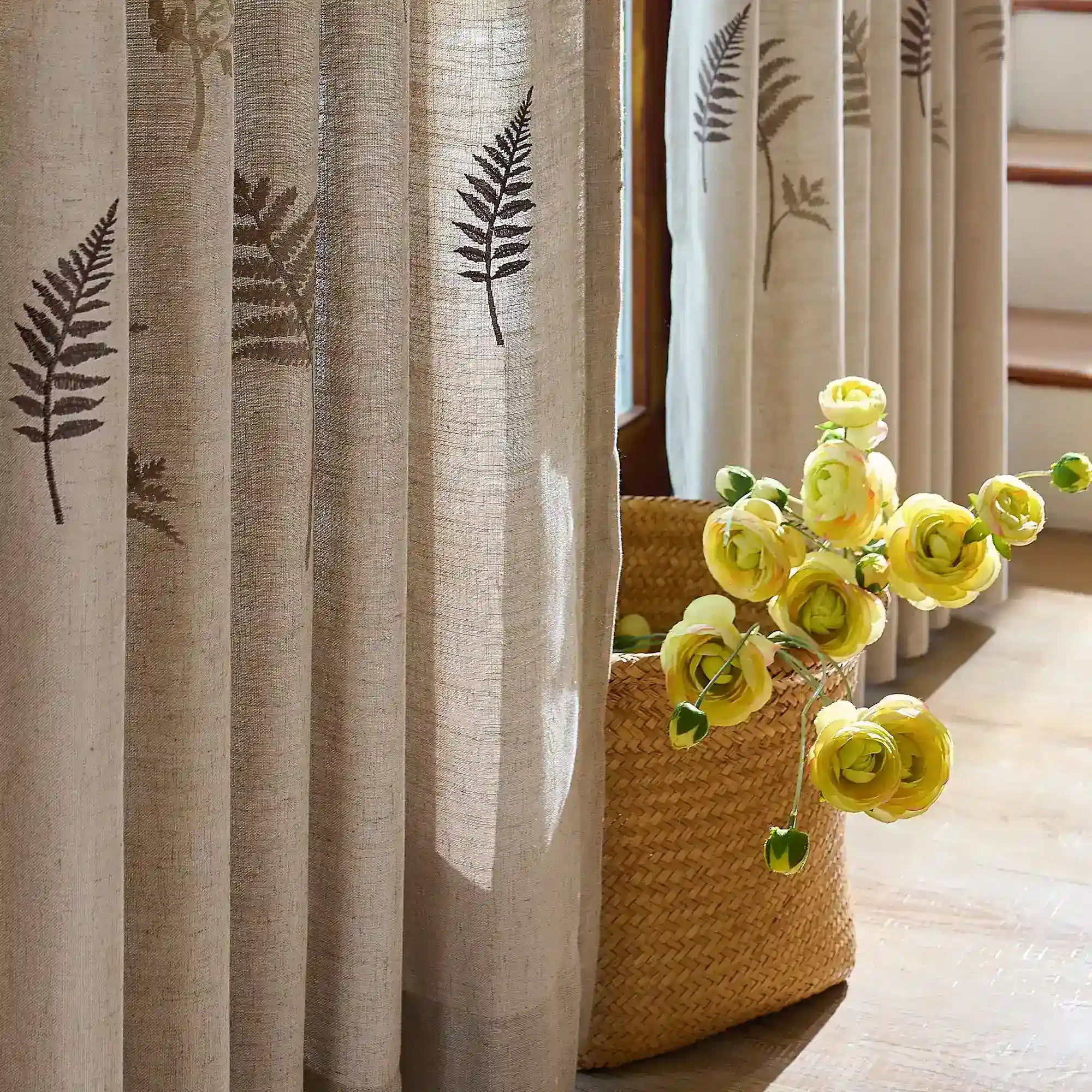 Valora XH115_M6 linen curtains , softly filtering sunlight, detail display