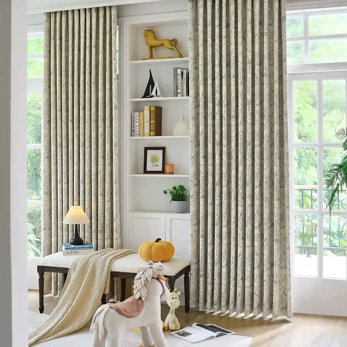 Wynara Black Safari Animal Sketch Blackout Drapes