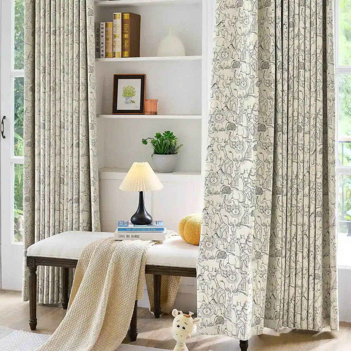 Wynara Black Safari Animal Sketch Blackout Drapes