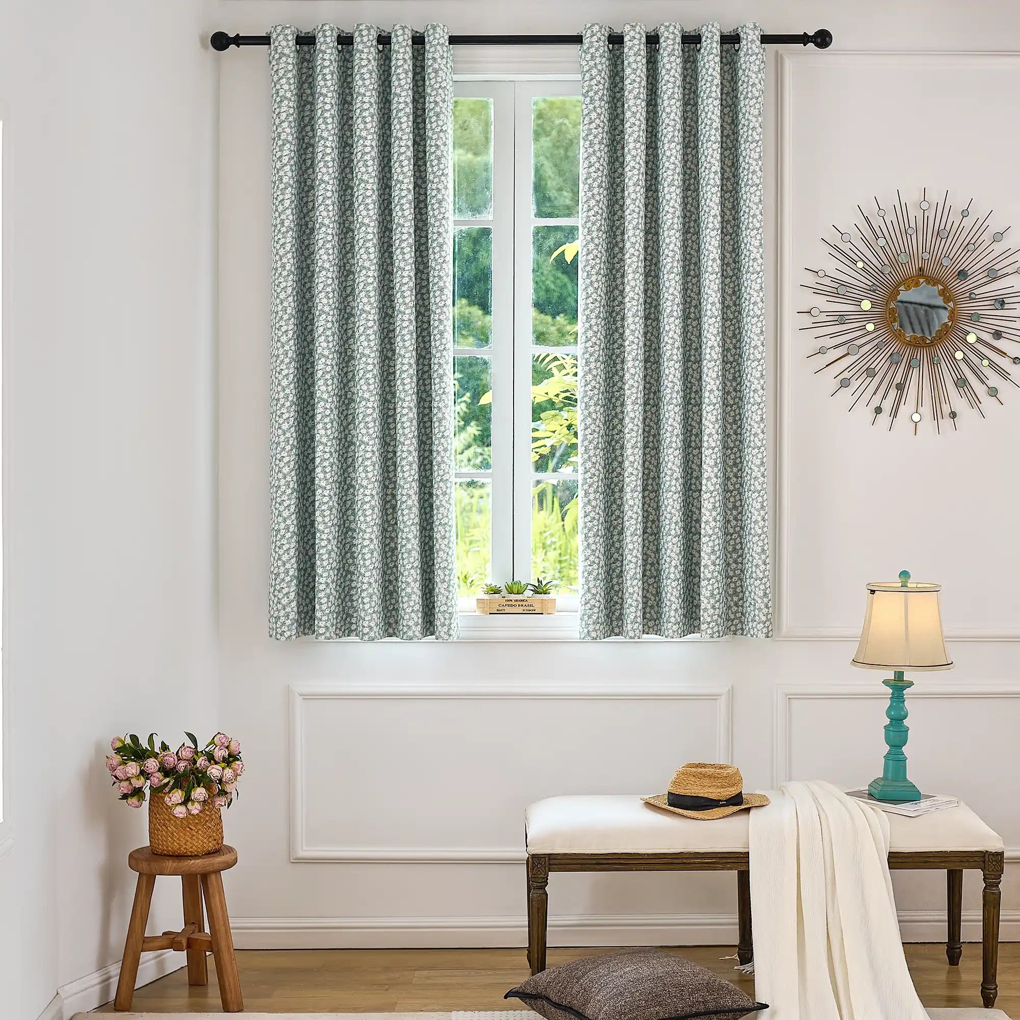 Xanthe Teal Daisy Floral Print Blackout Drapes