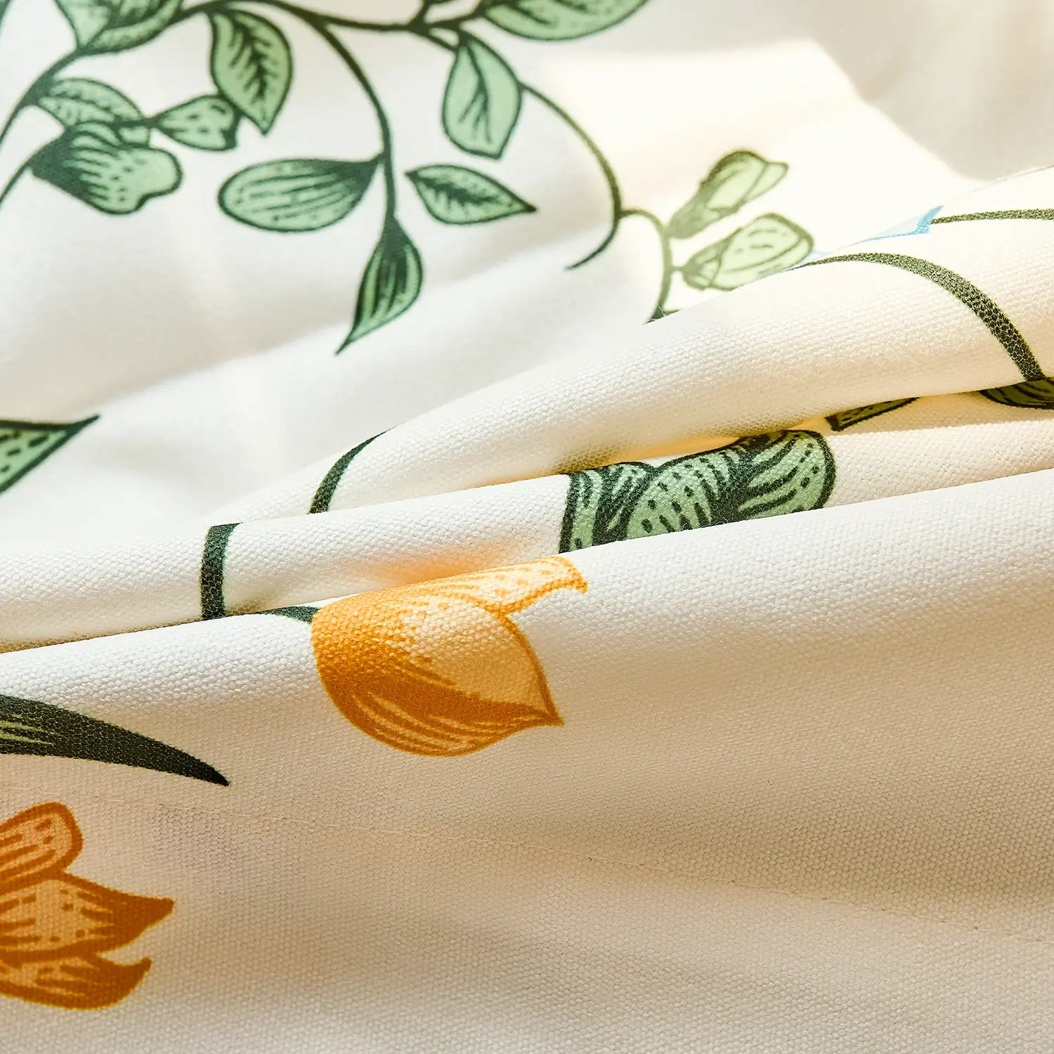 Zaelis Ivory Garden Bloom Floral Print Linen Textured Curtains