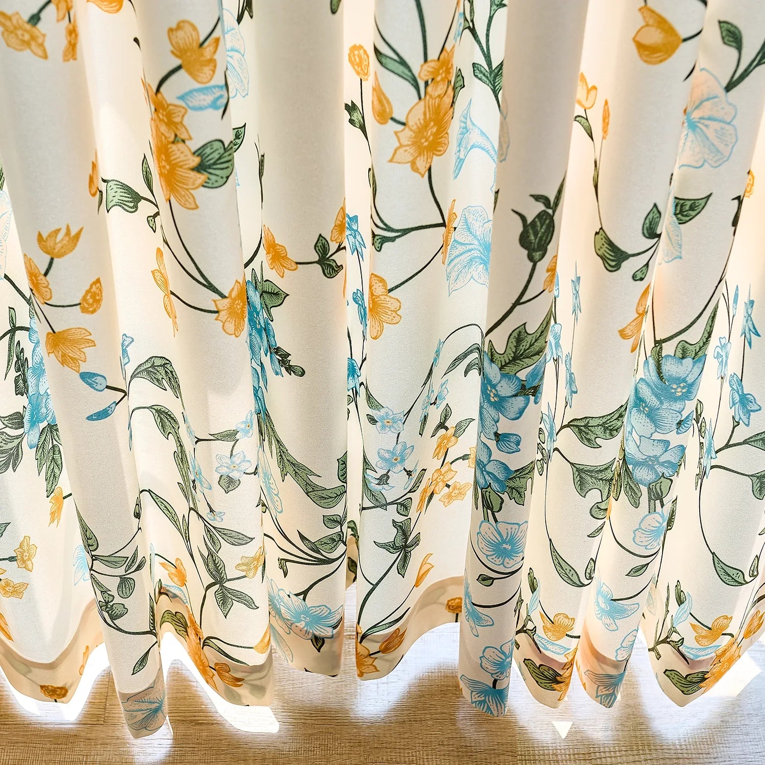 Zaelis Ivory Garden Bloom Floral Print Linen Textured Curtains