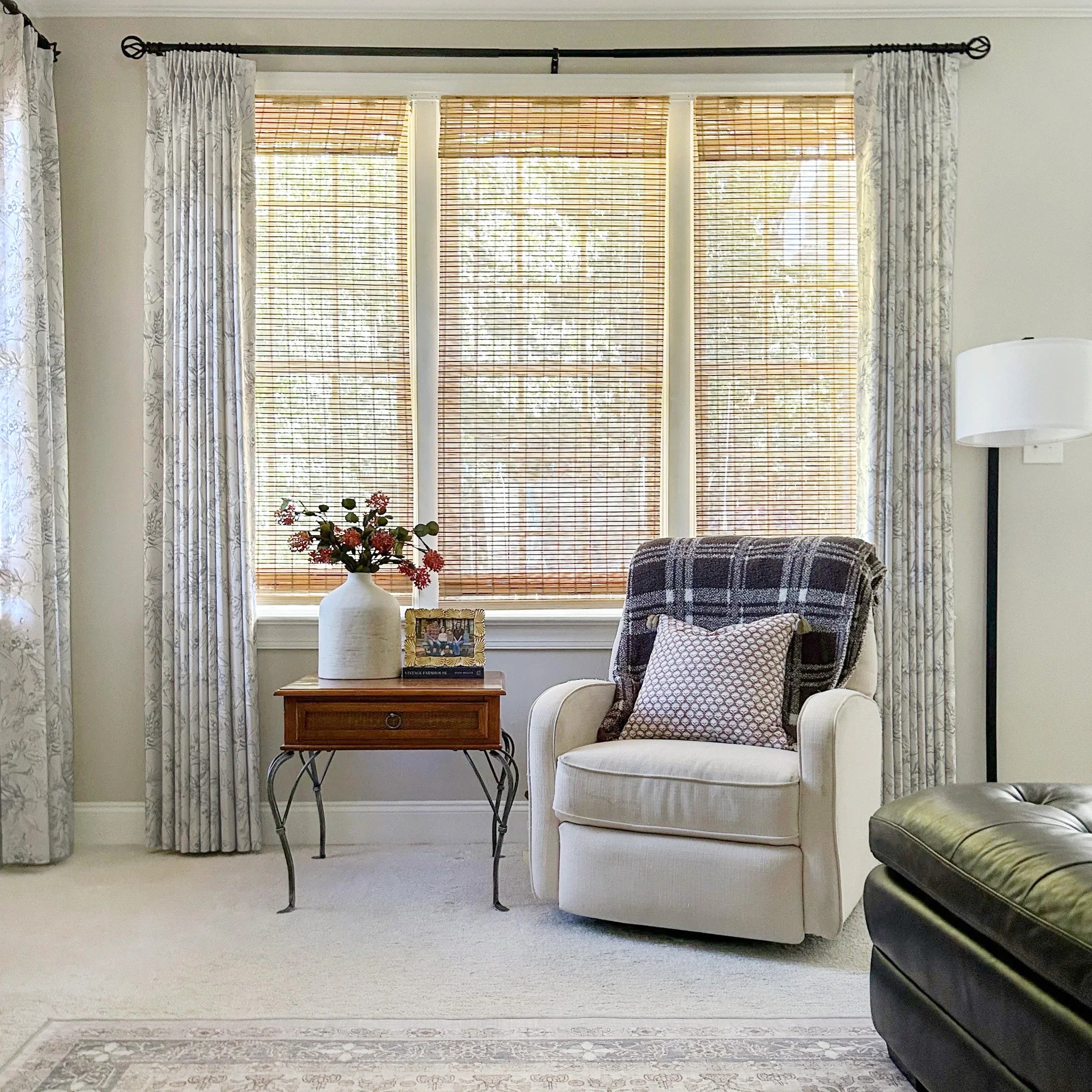 Zoe Cloud Gray Botanical Floral Chenille Drapes