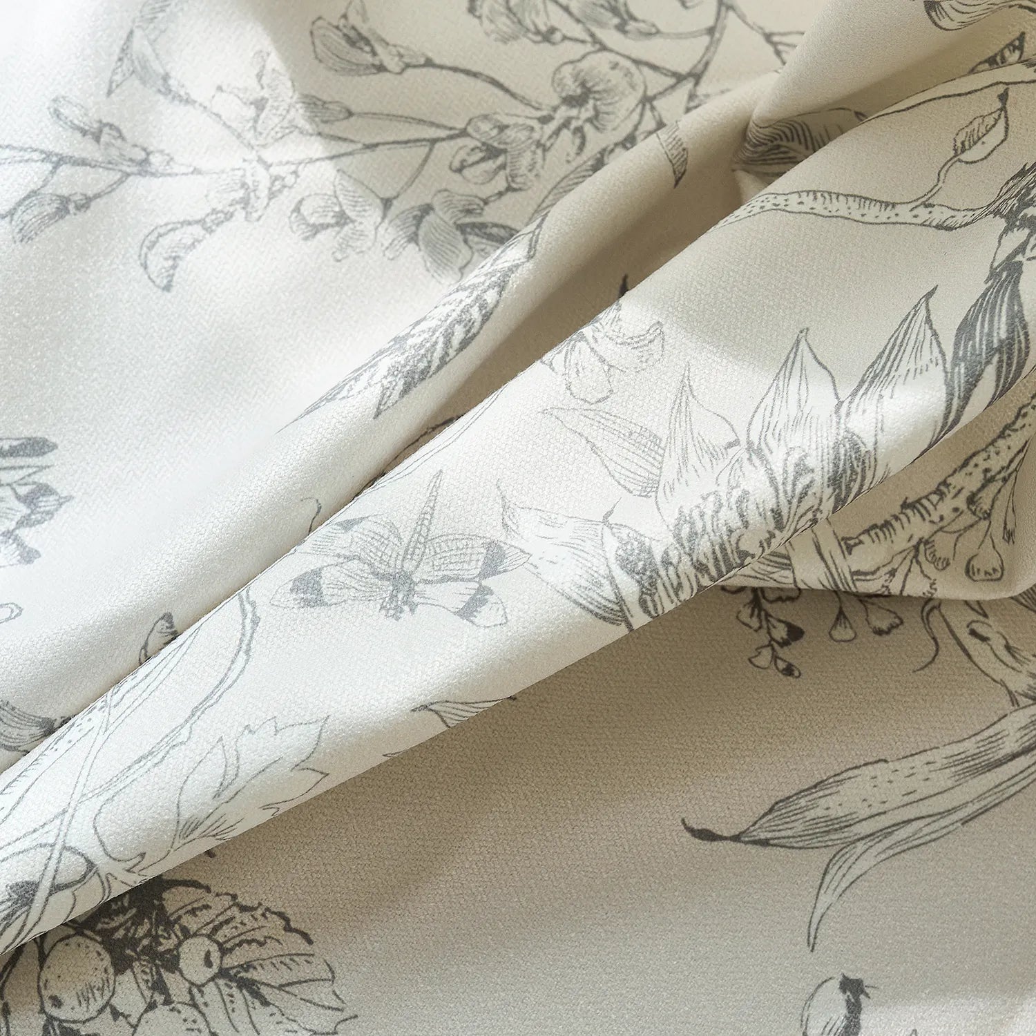 Zoe Cloud Gray Botanical Floral Chenille Drapes