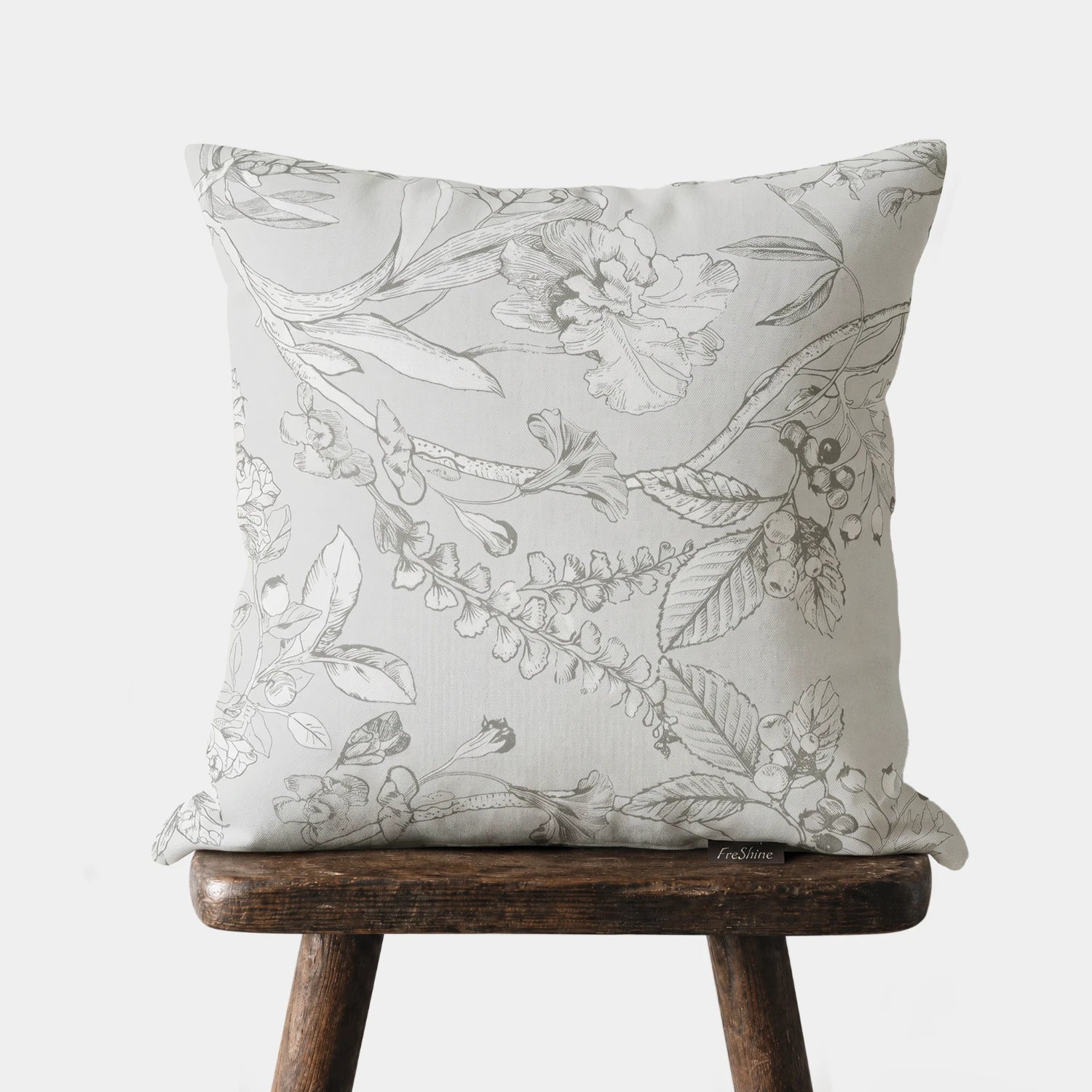 Zoe Cloud Gray Botanical Floral Chenille Pillow Cover