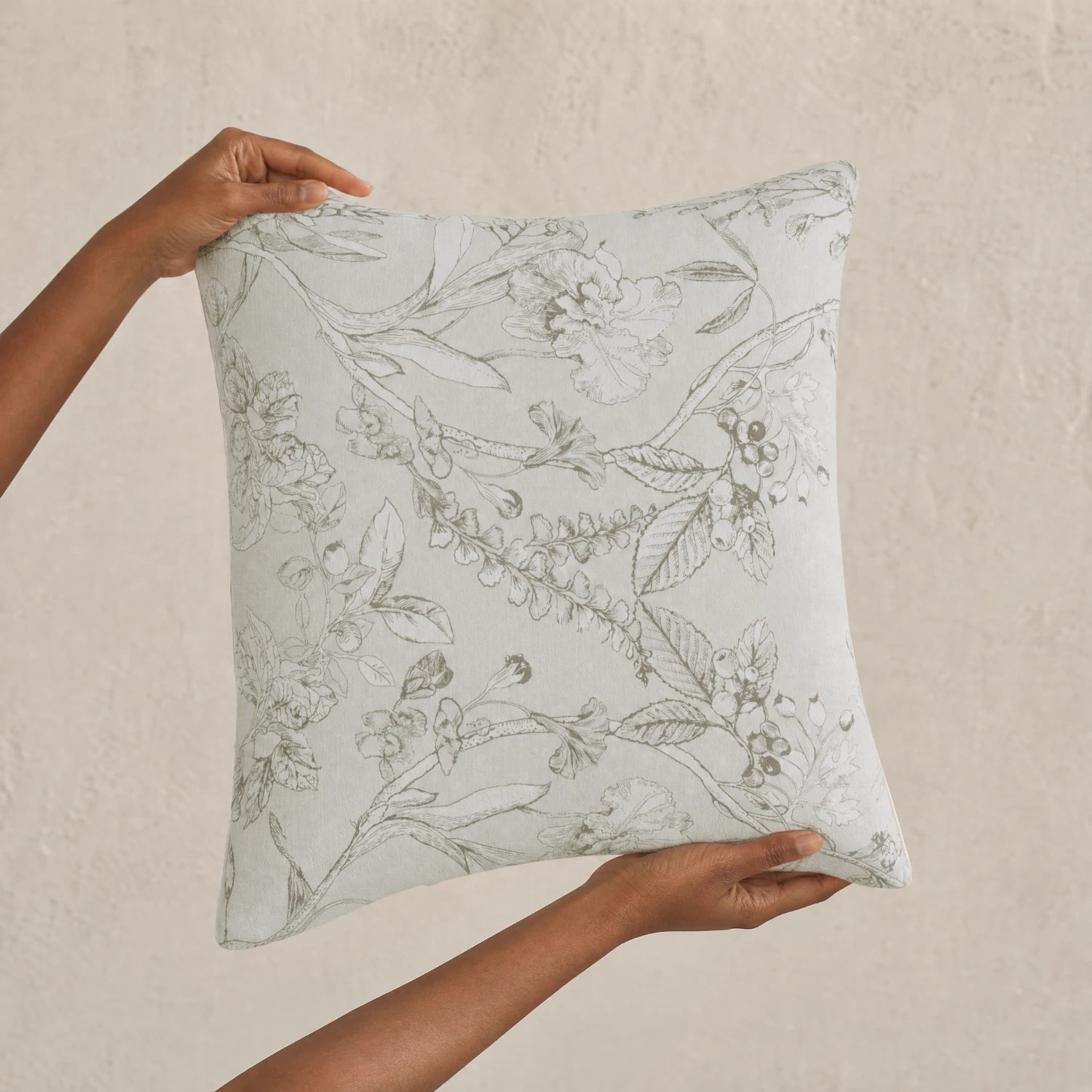 Zoe Cloud Gray Botanical Floral Chenille Pillow Cover