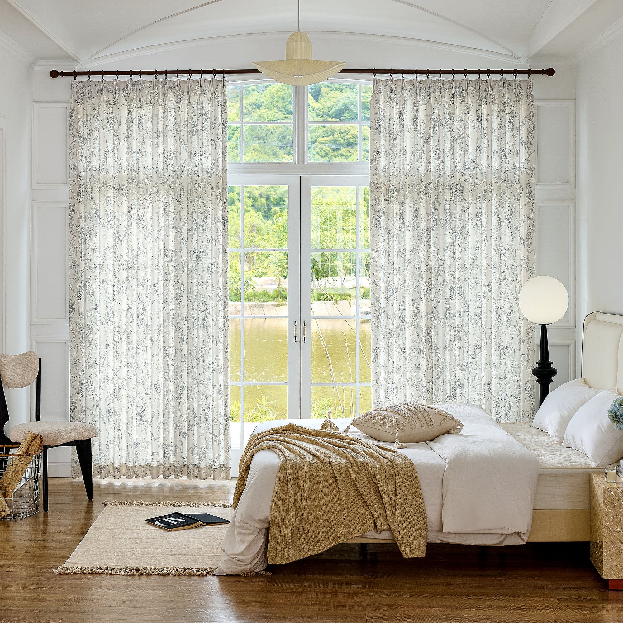 Zoe Cloud Gray Botanical Floral Chenille Drapes