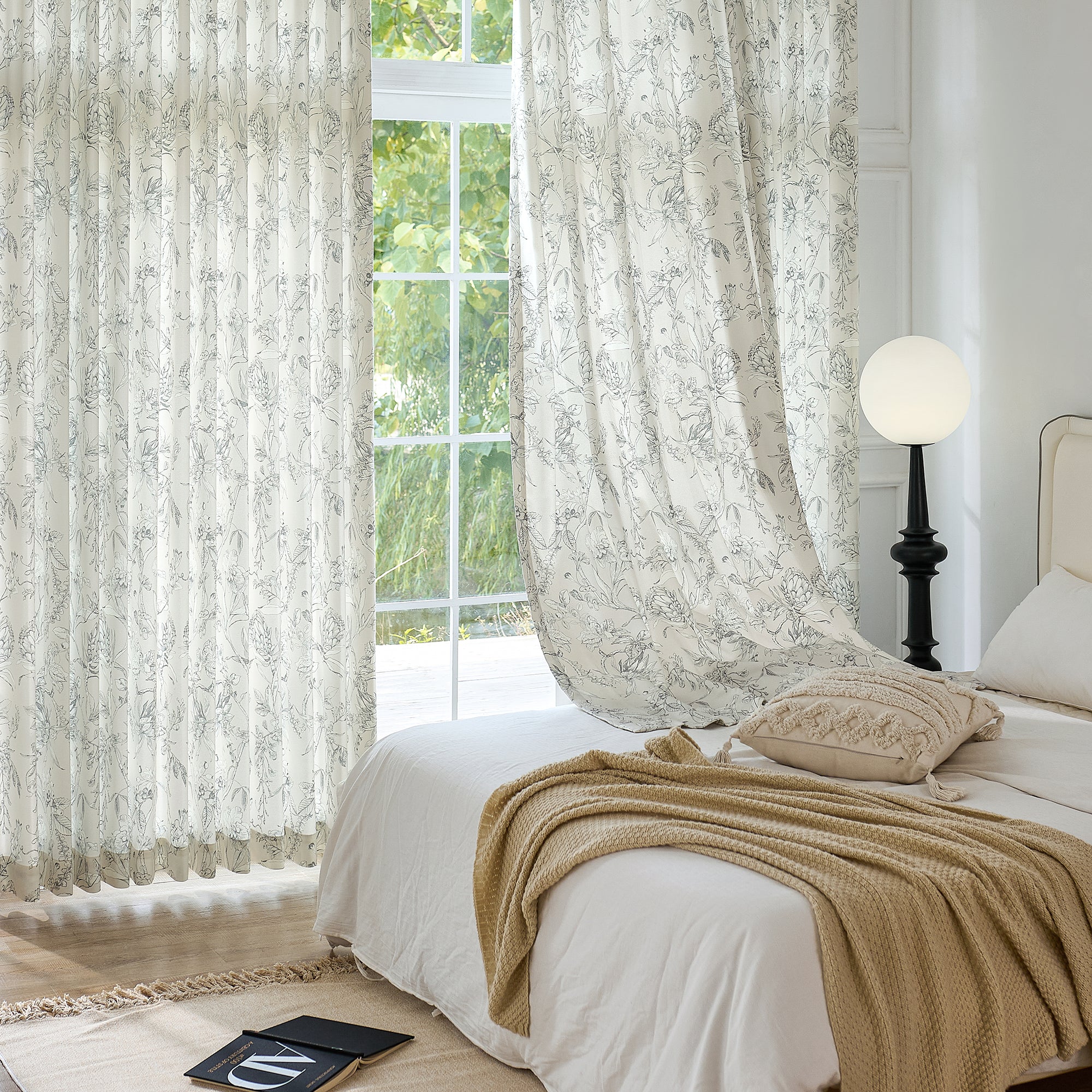 Zoe Cloud Gray Botanical Floral Chenille Drapes