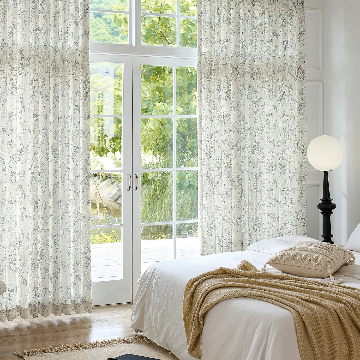 Zoe Cloud Gray Botanical Floral Chenille Drapes