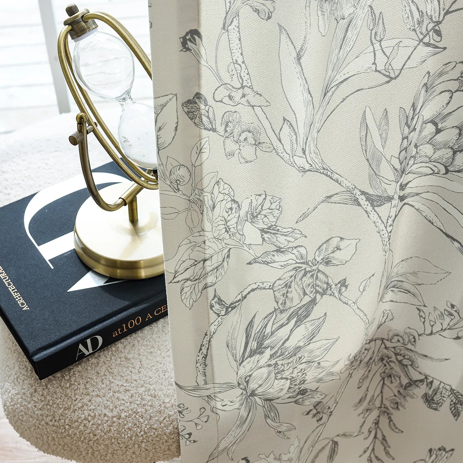 Zoe Cloud Gray Botanical Floral Chenille Drapes