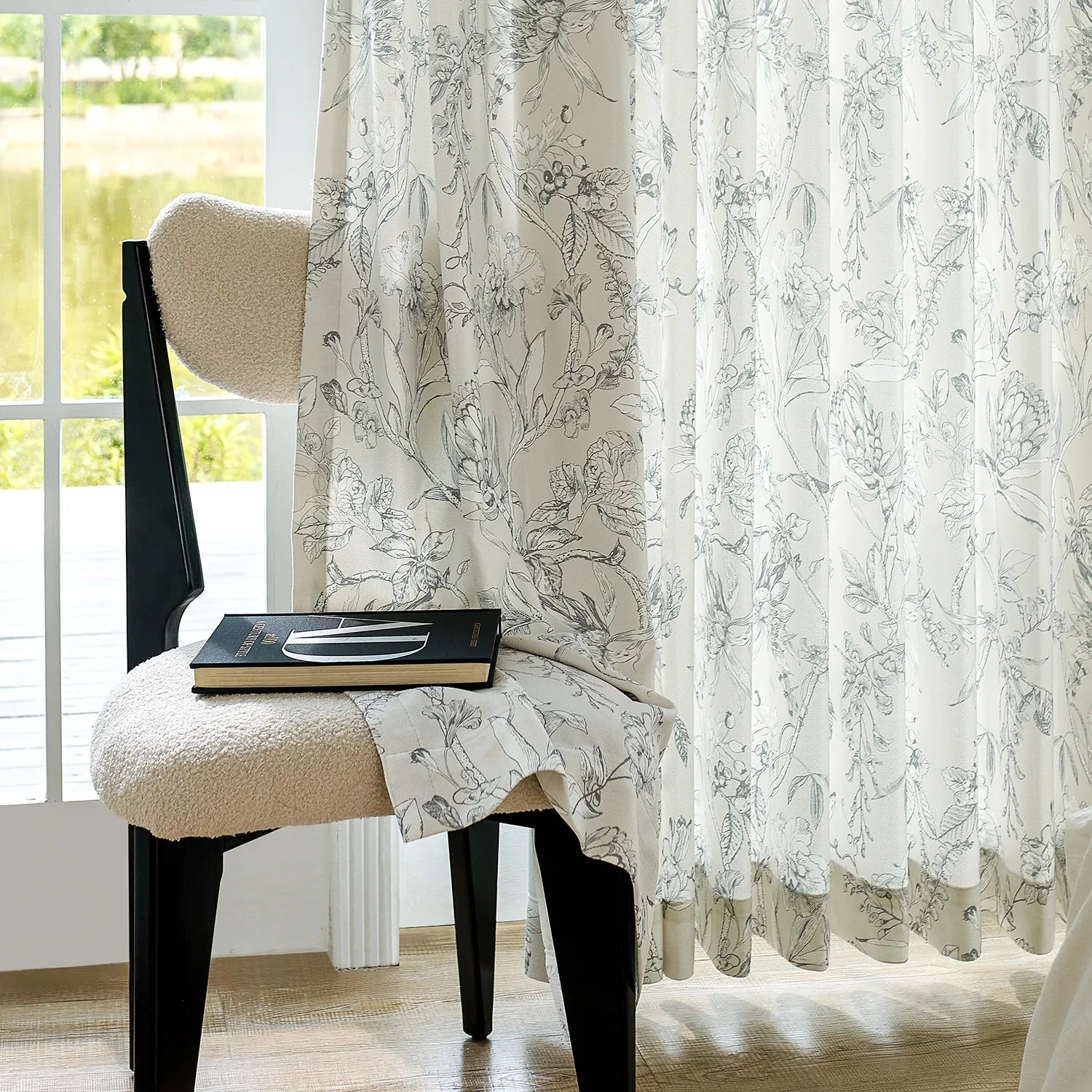 Zoe Cloud Gray Botanical Floral Chenille Drapes