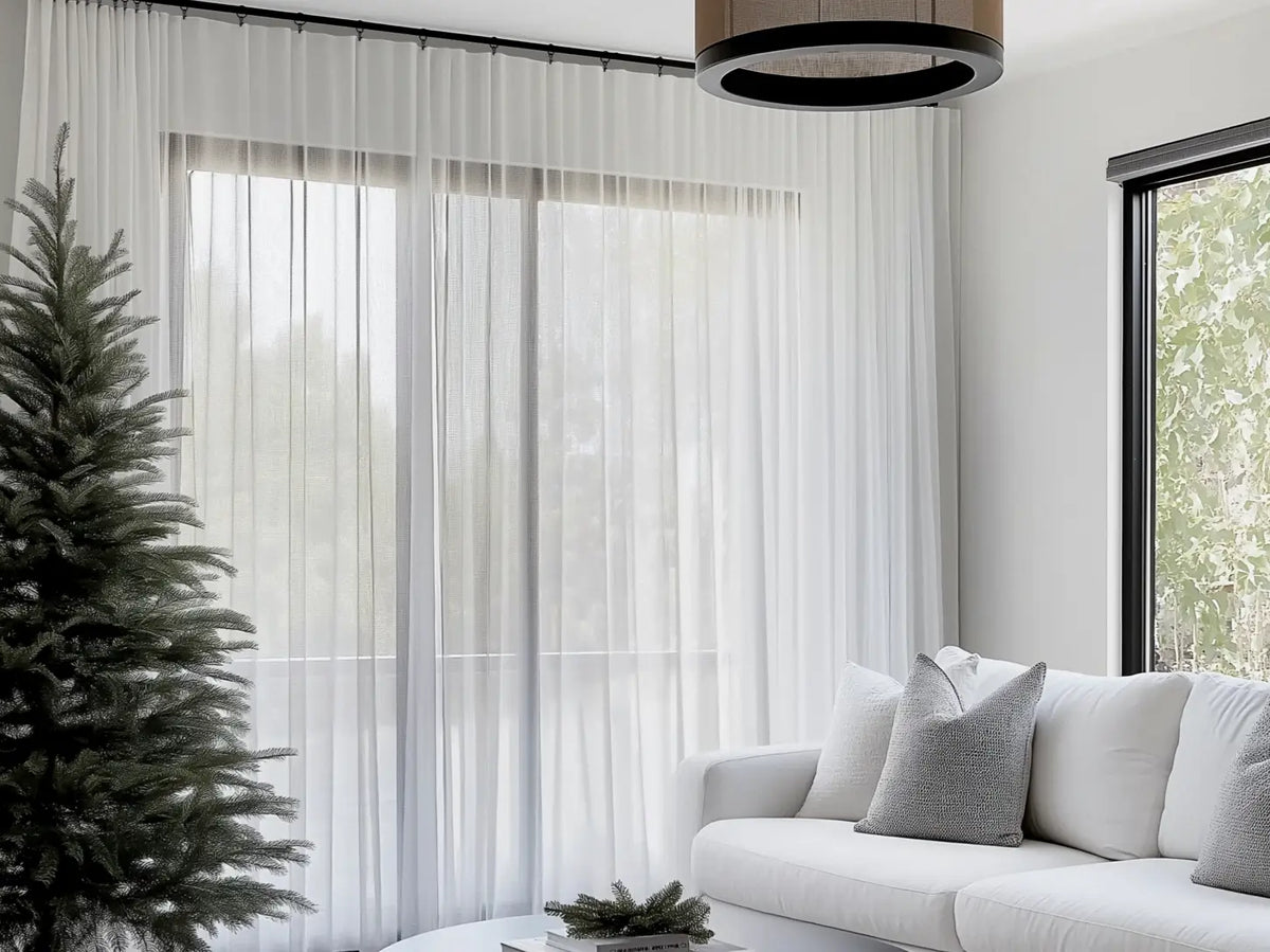 Elegant sheer drapes in neutral tones, perfect for living rooms and bedrooms