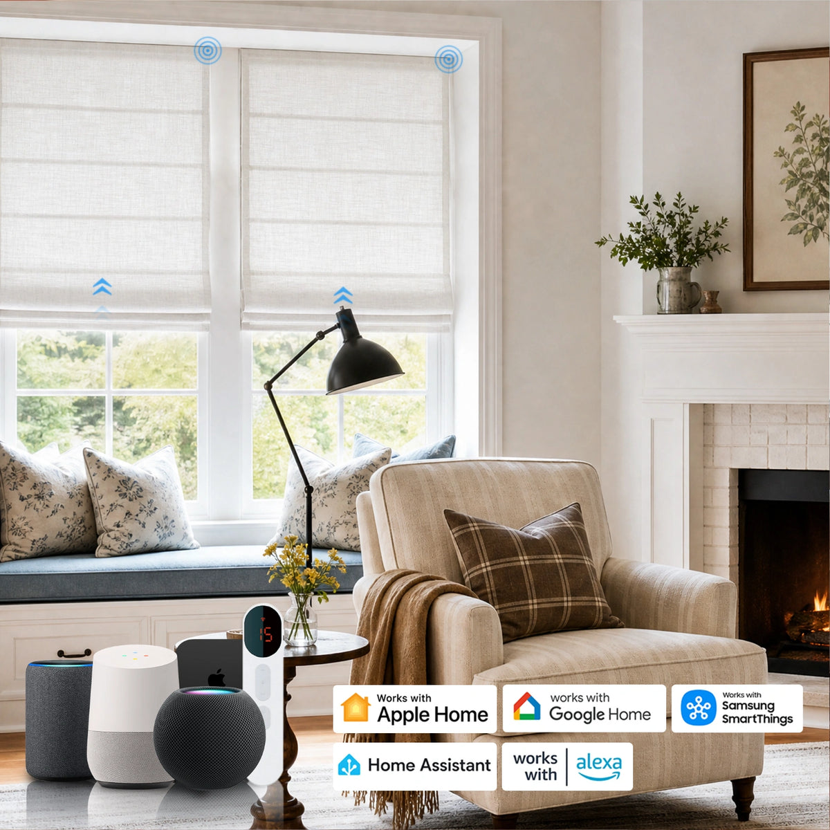 Elara Smart Motorized Linen Roman Shade