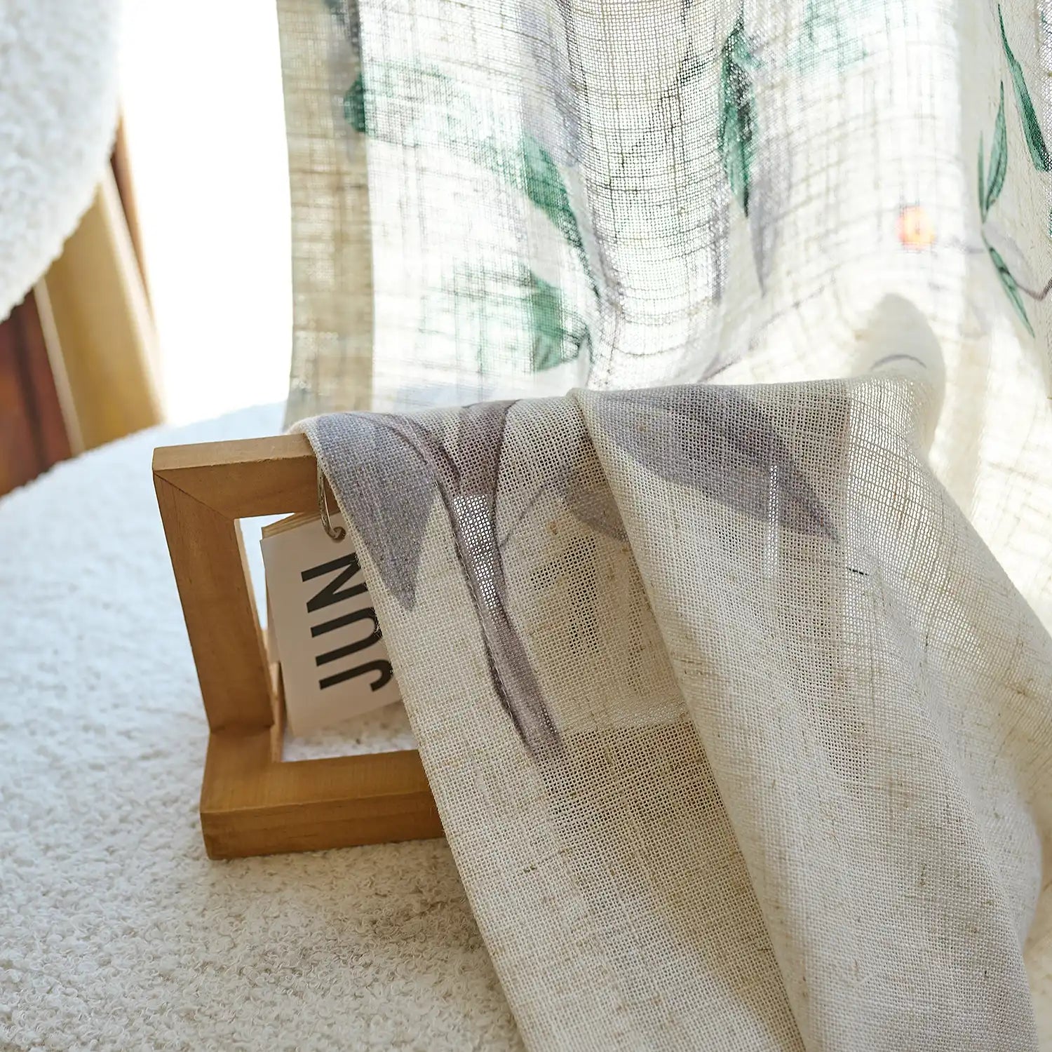 Isolde H-003 linen sheer curtains detail display, lightweight and soft