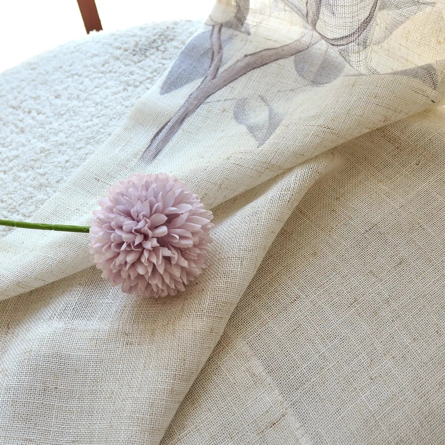 Isolde H-003 linen sheer curtains detail display, lightweight and soft