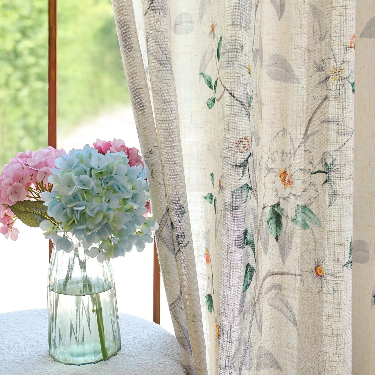 Isolde H-003 linen sheer curtains detail display, lightweight and soft