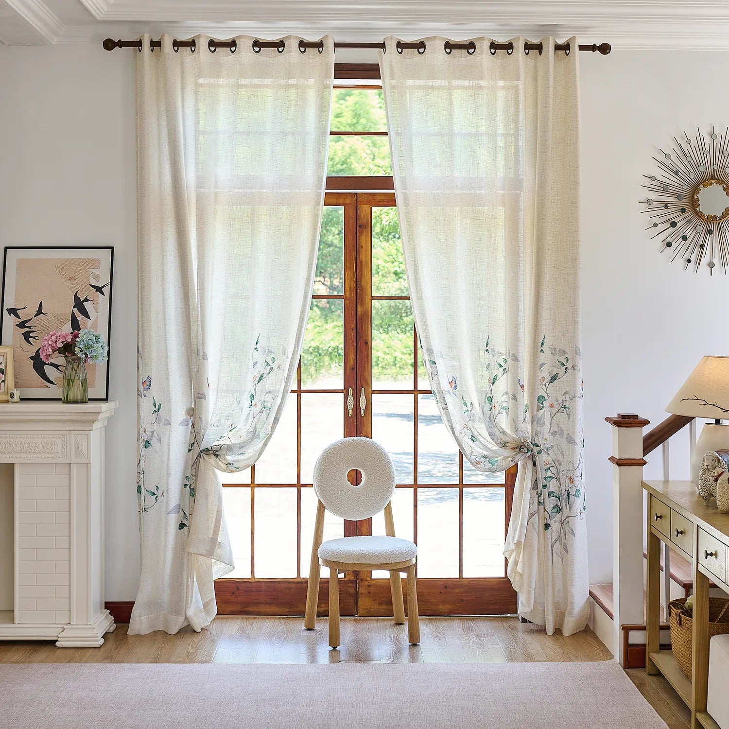 Isolde H-003 linen sheer curtains detail display, lightweight and soft