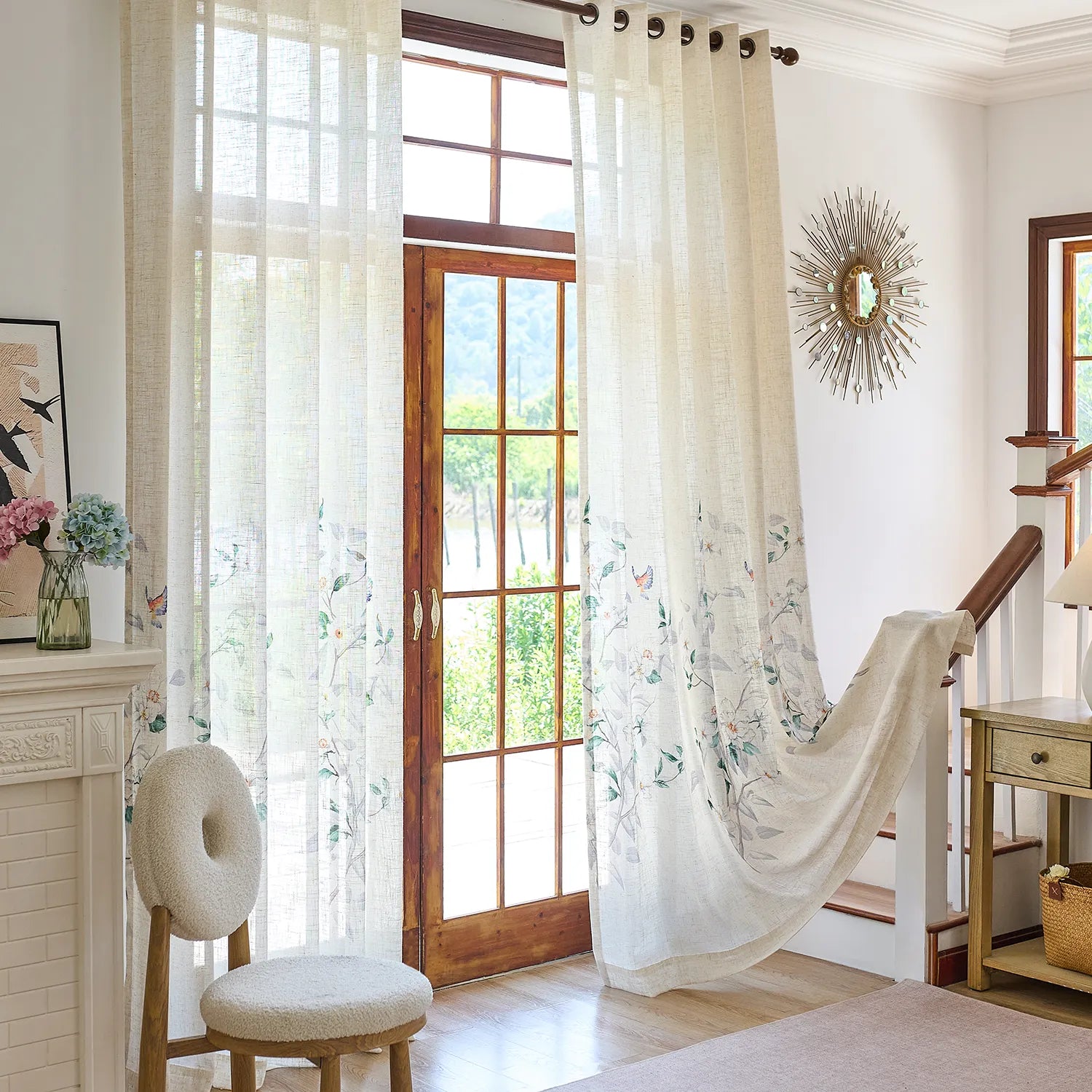 Isolde H-003 linen sheer curtains detail display, lightweight and soft