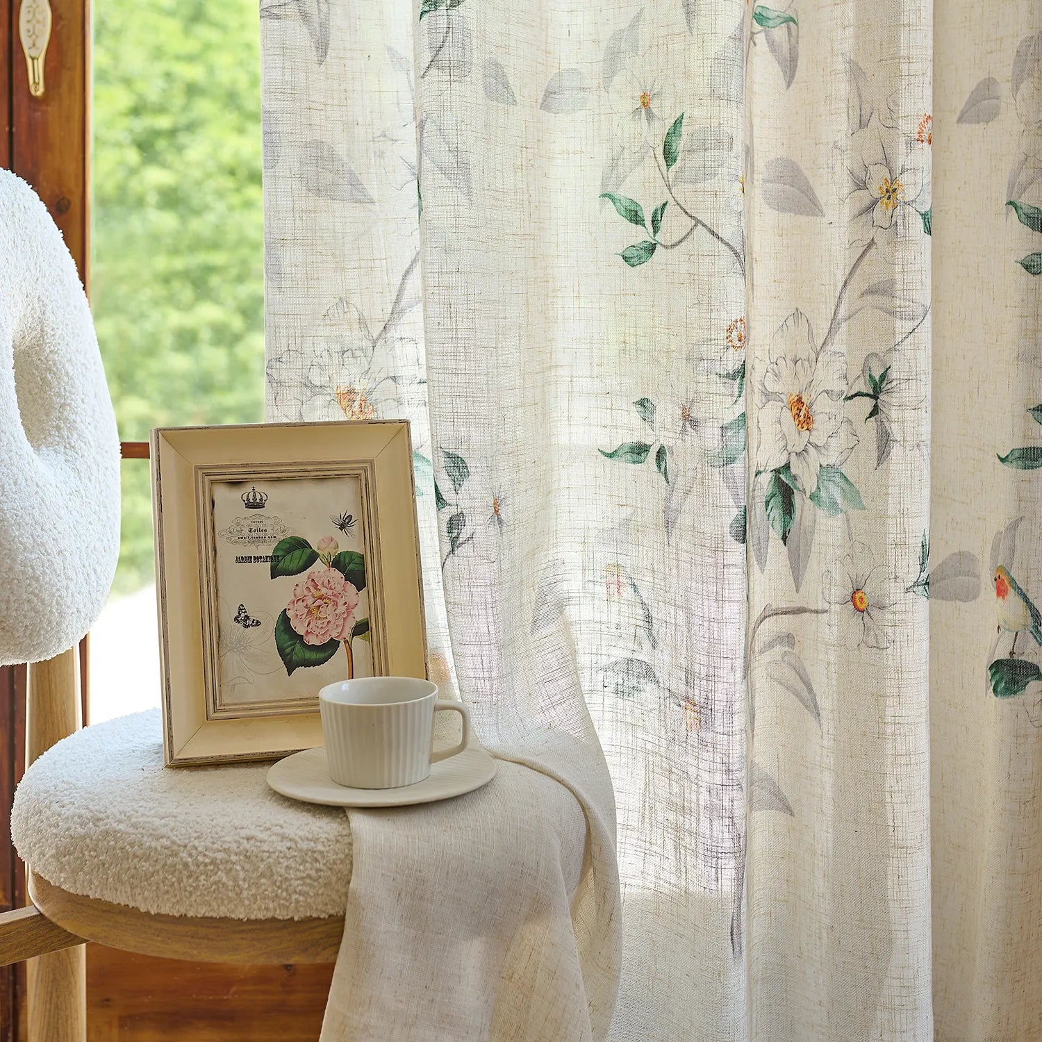 Isolde H-003 linen sheer curtains detail display, lightweight and soft