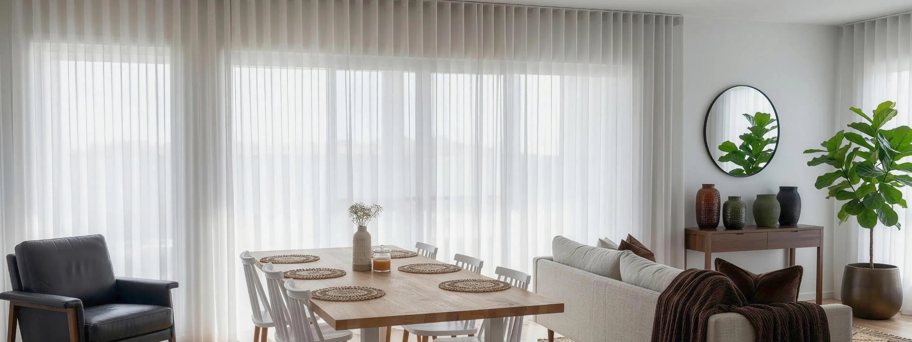 Sheer curtains filtering natural light — from airy see-through to softly diffused semi-sheer styles