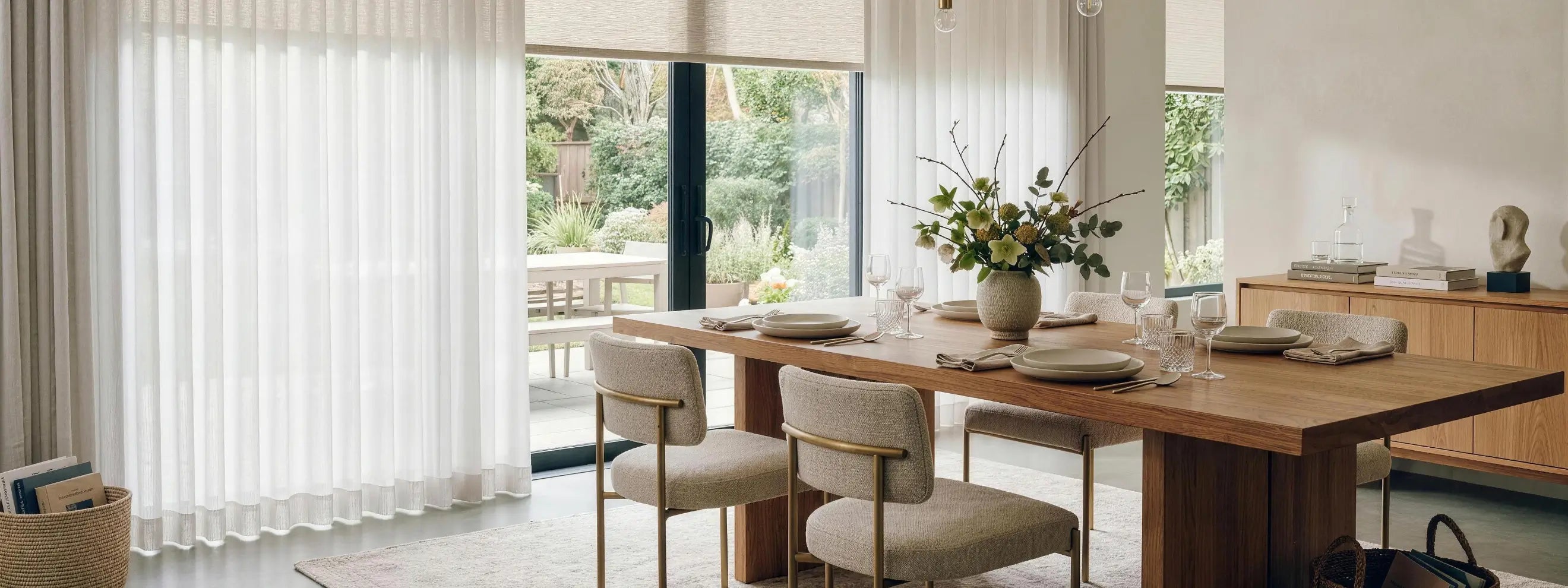 Elegant dining room curtains in linen or velvet, enhancing your dining space with style.